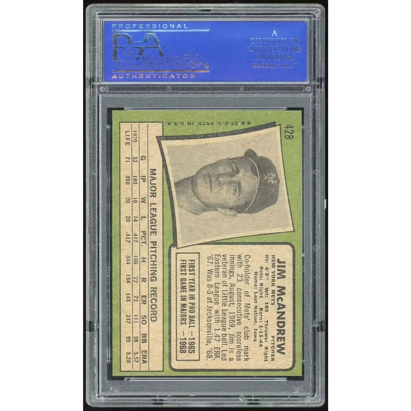 1971 Topps #428 Jim McAndrew Baseball Card | PSA 8