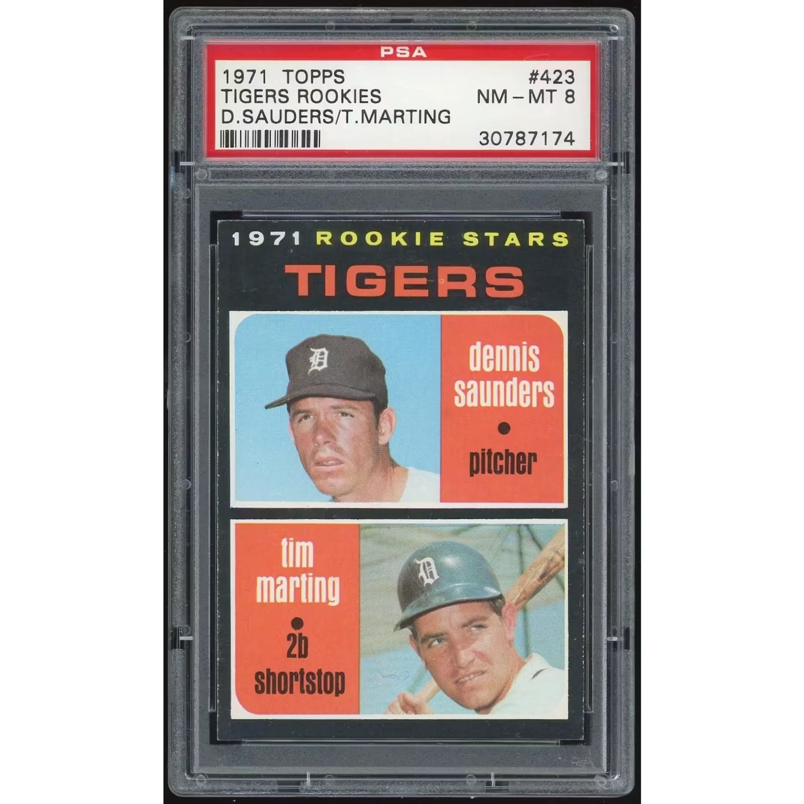 1971 Topps #423 Dennis Saunders/Tim Marting Rookie Card | PSA 8