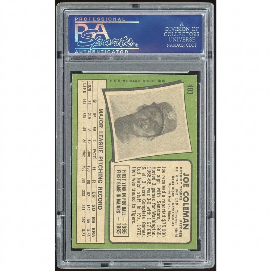 1971 Topps #403 Joe Coleman Baseball Card | PSA 8