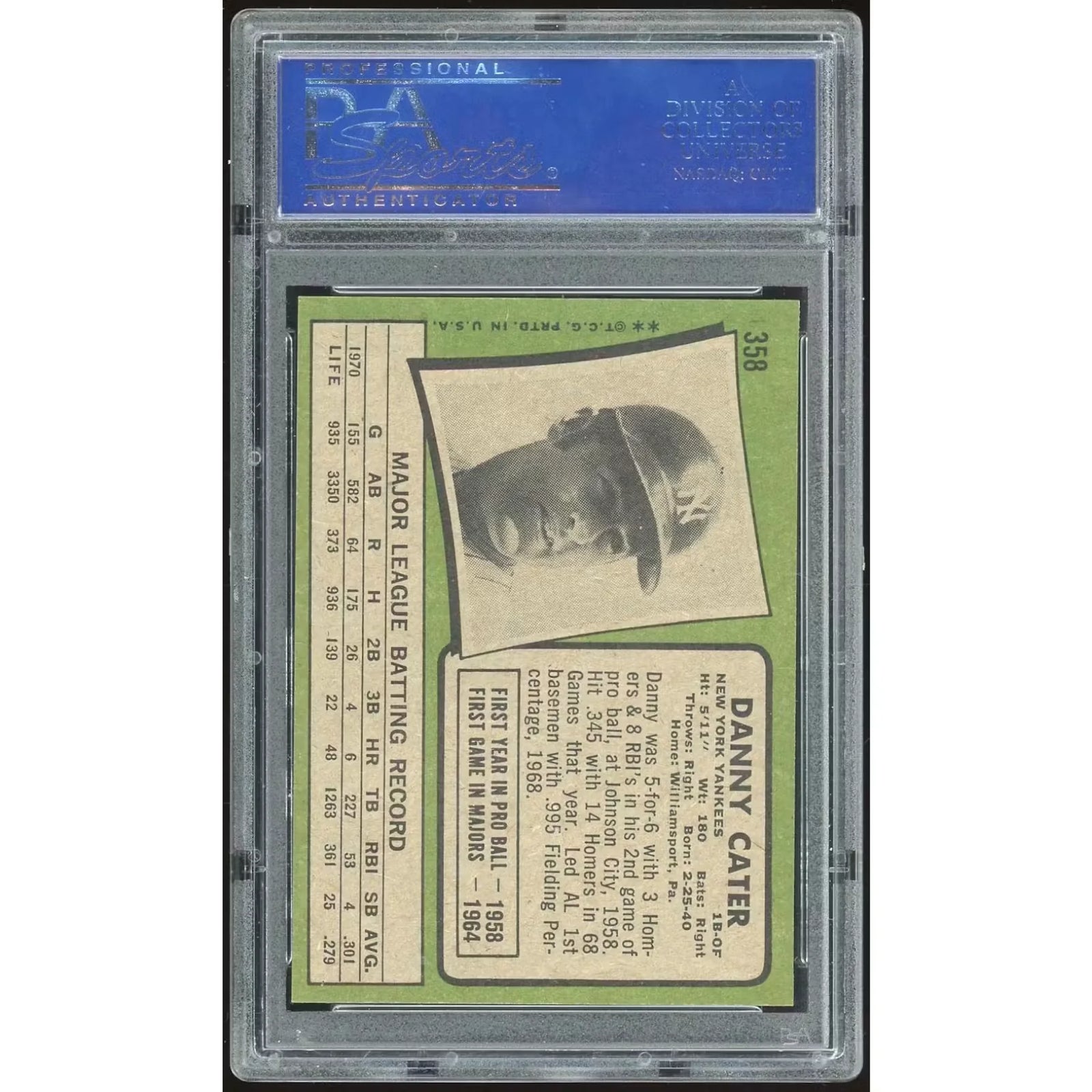 Danny Cater 1971 Topps #358 Baseball Card | PSA 8