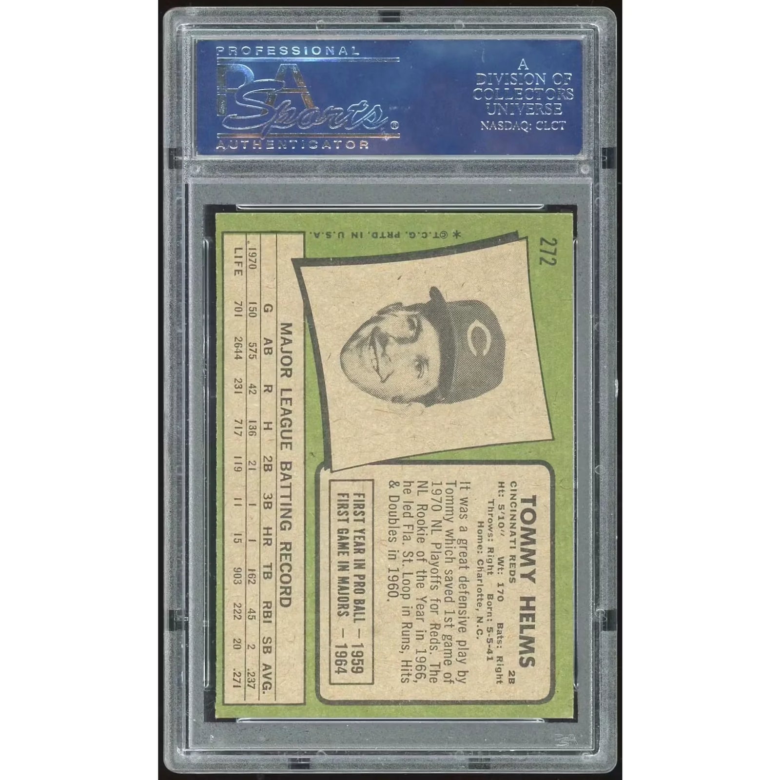 Tommy Helms 1971 Topps #272 Baseball Card | PSA 8
