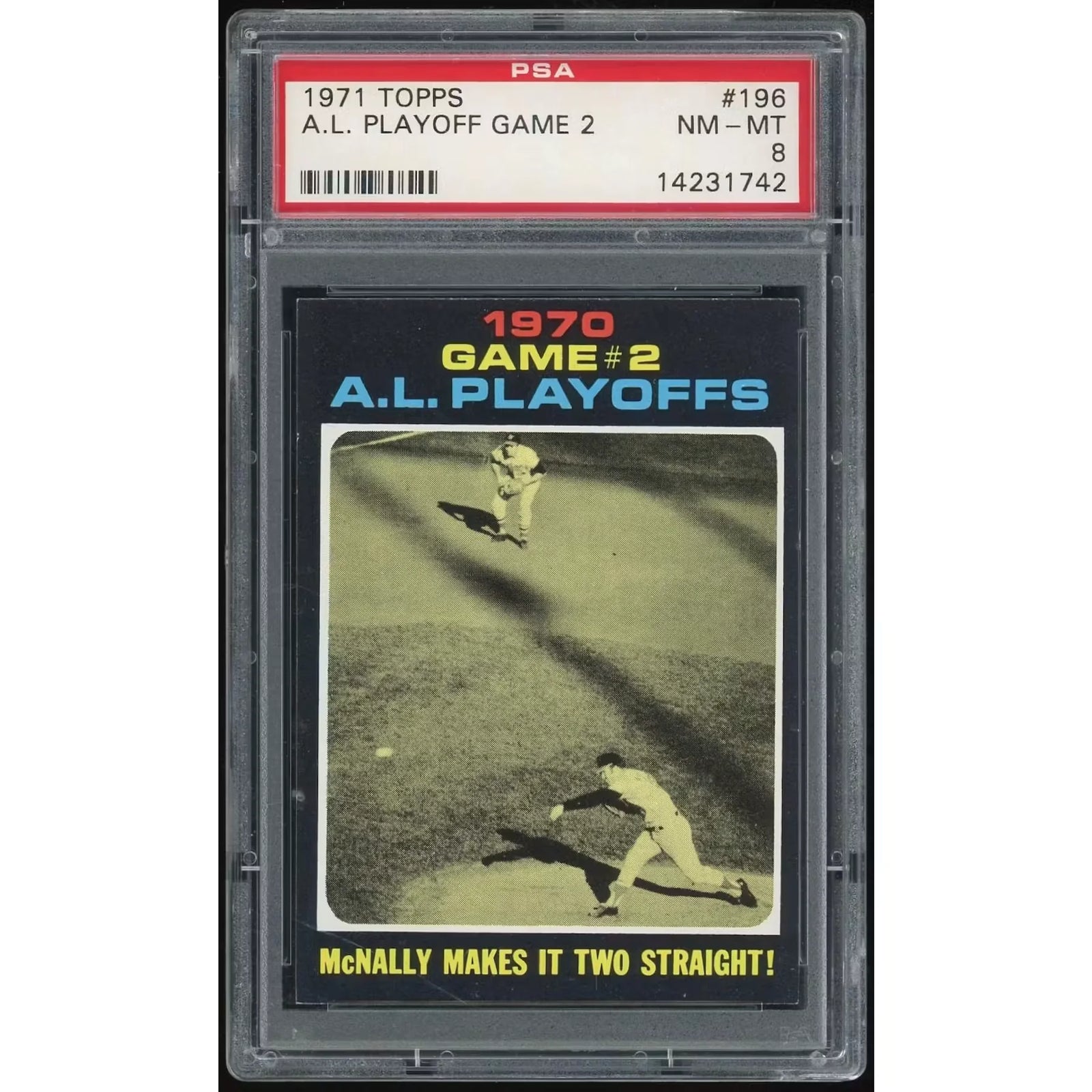 1971 Topps #196 AL Playoff Game 2 | PSA 8