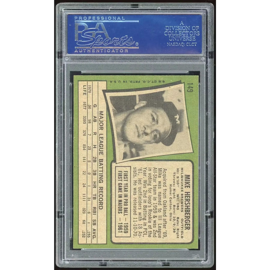 1971 Topps #149 Mike Hershberger Baseball Card | PSA 8