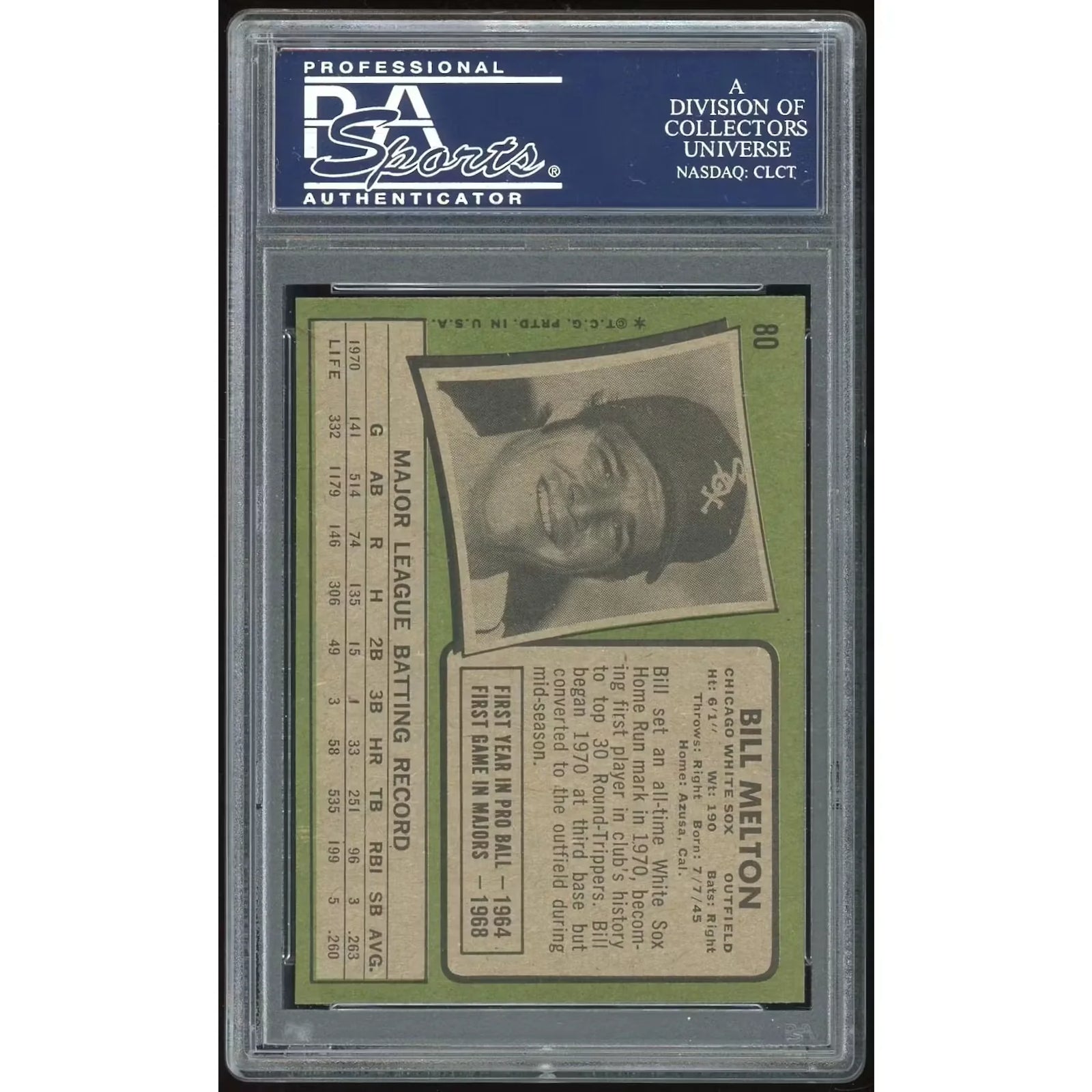 Bill Melton 1971 Topps #80 Baseball Card | PSA 8