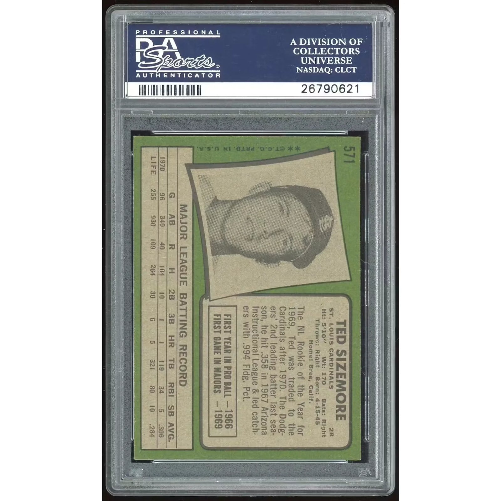 Ted Sizemore 1971 Topps #571 Baseball Card | PSA 8
