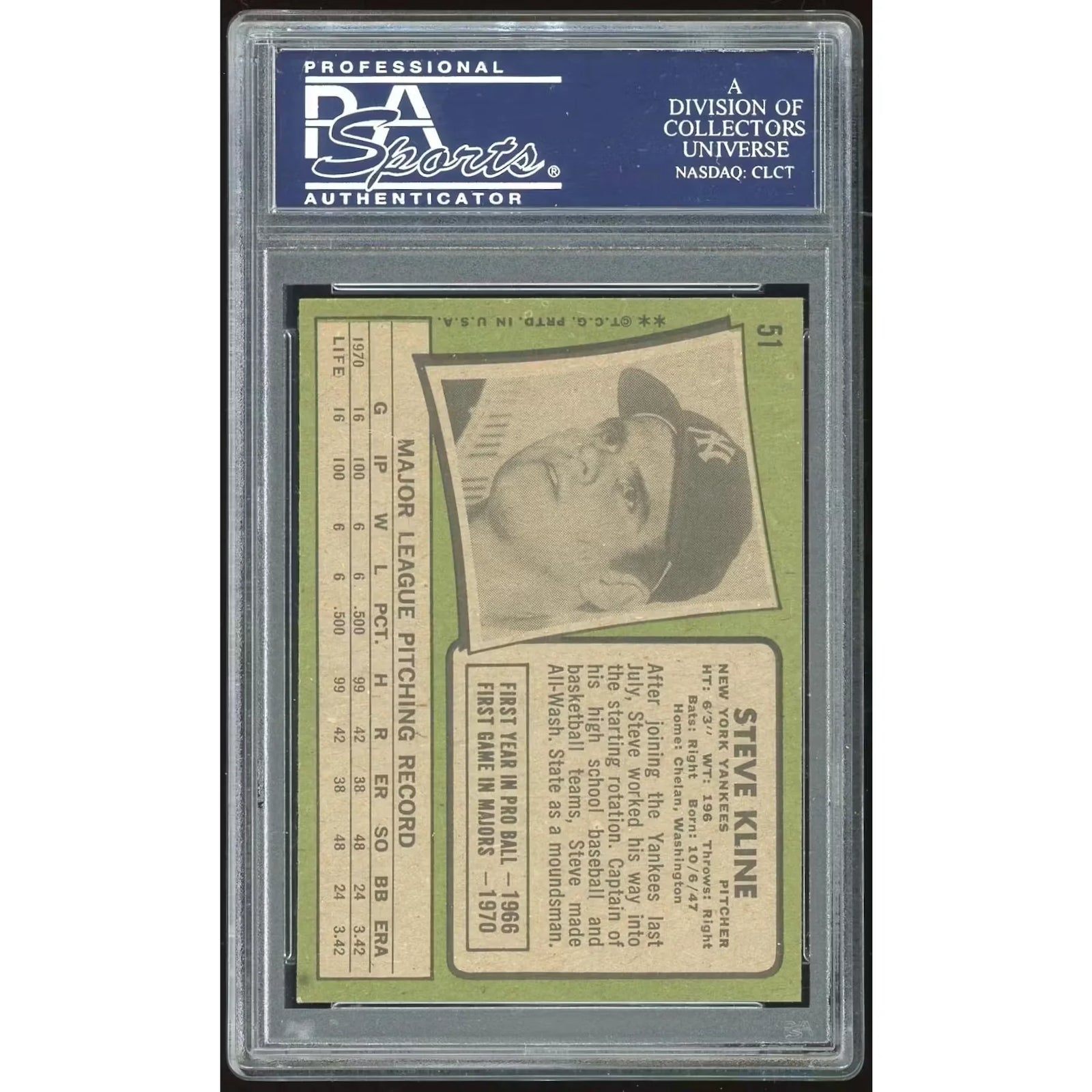 Steve Kline 1971 Topps #51 Rookie Card | PSA 8