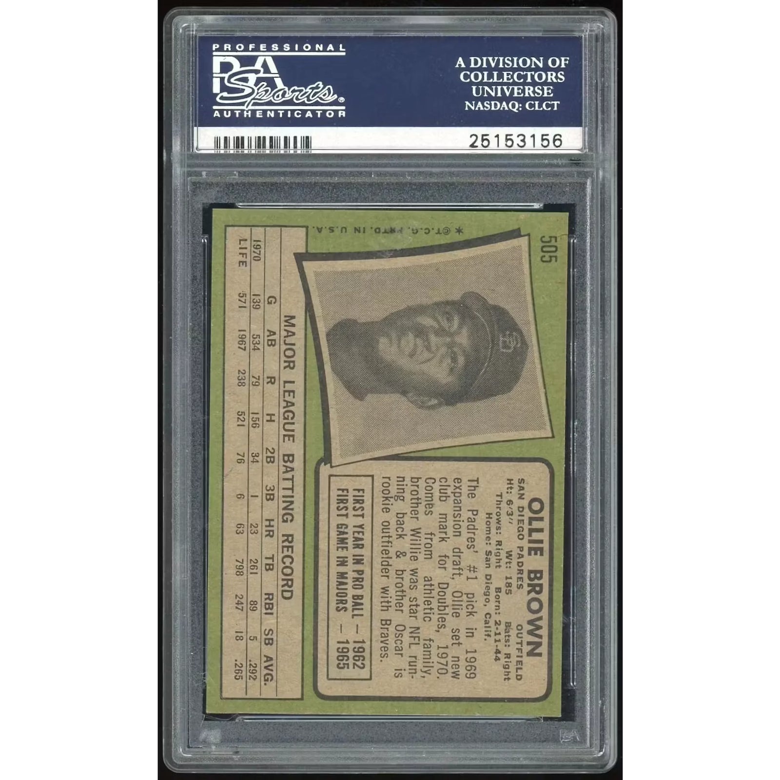 Ollie Brown 1971 Topps #505 Baseball Card | PSA 8