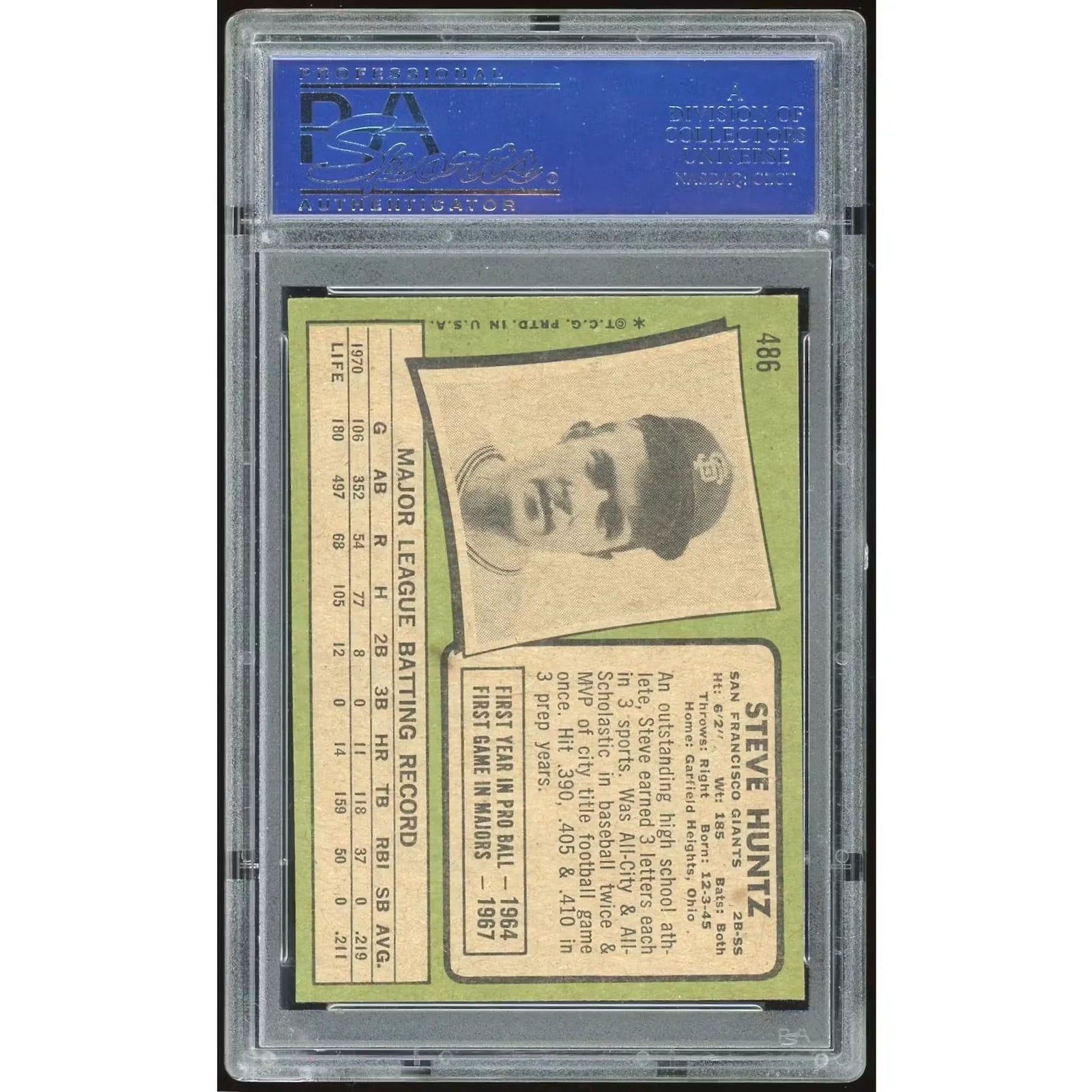 Steve Huntz 1971 Topps #486 Baseball Card | PSA 8