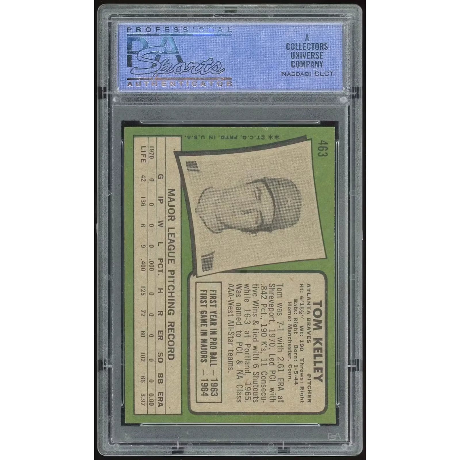 Tom Kelley 1971 Topps #463 Baseball Card | PSA 8