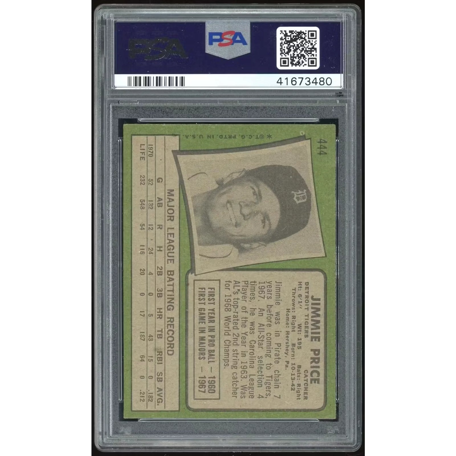 Jimmie Price 1971 Topps #444 Baseball Card | PSA 8