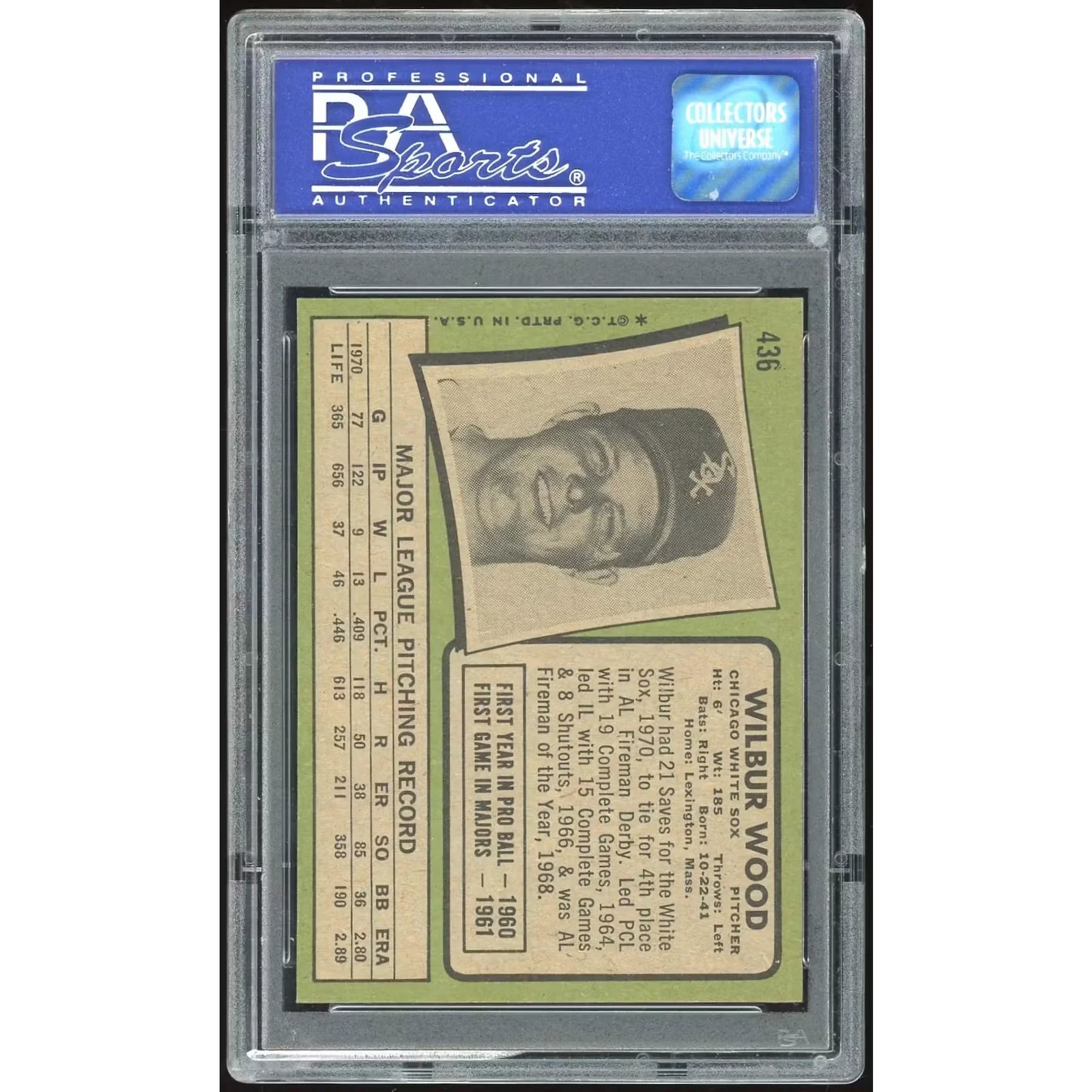 1971 Topps #436 Wilbur Wood Baseball Card | PSA 8