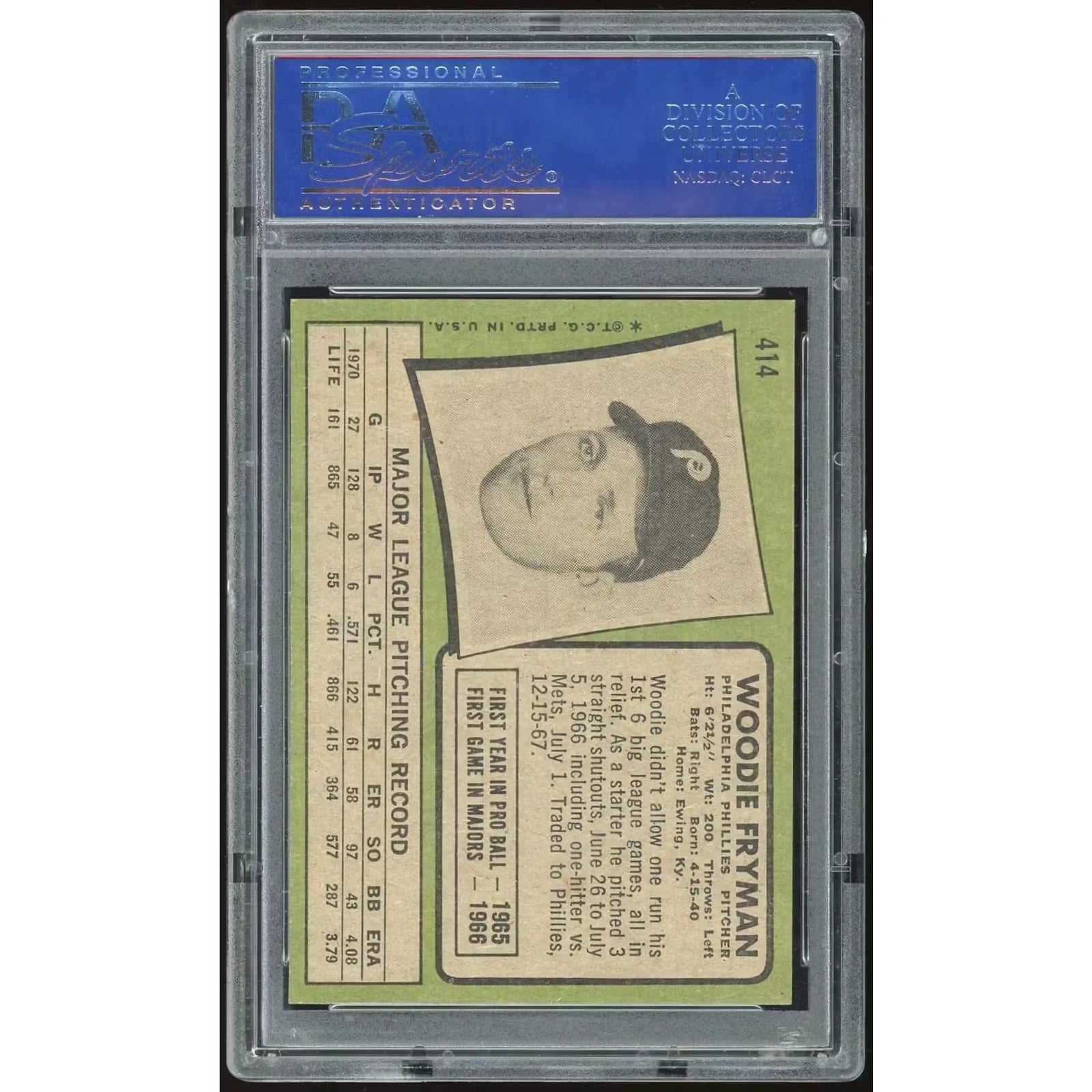 Woodie Fryman 1971 Topps #414 Baseball Card | PSA 8