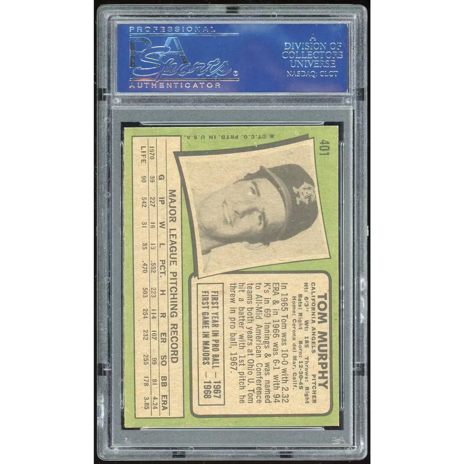 Tom Murphy 1971 Topps #401 Baseball Card | PSA 8