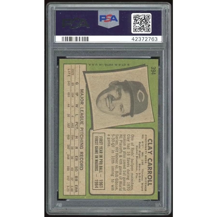1971 Topps #394 Clay Carroll Baseball Card | PSA 8