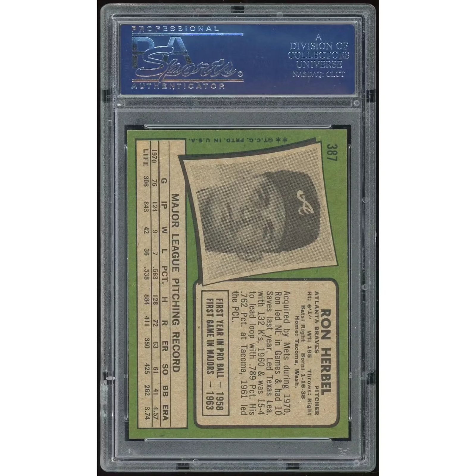 1971 Topps #387 Ron Herbel Baseball Card | PSA 8