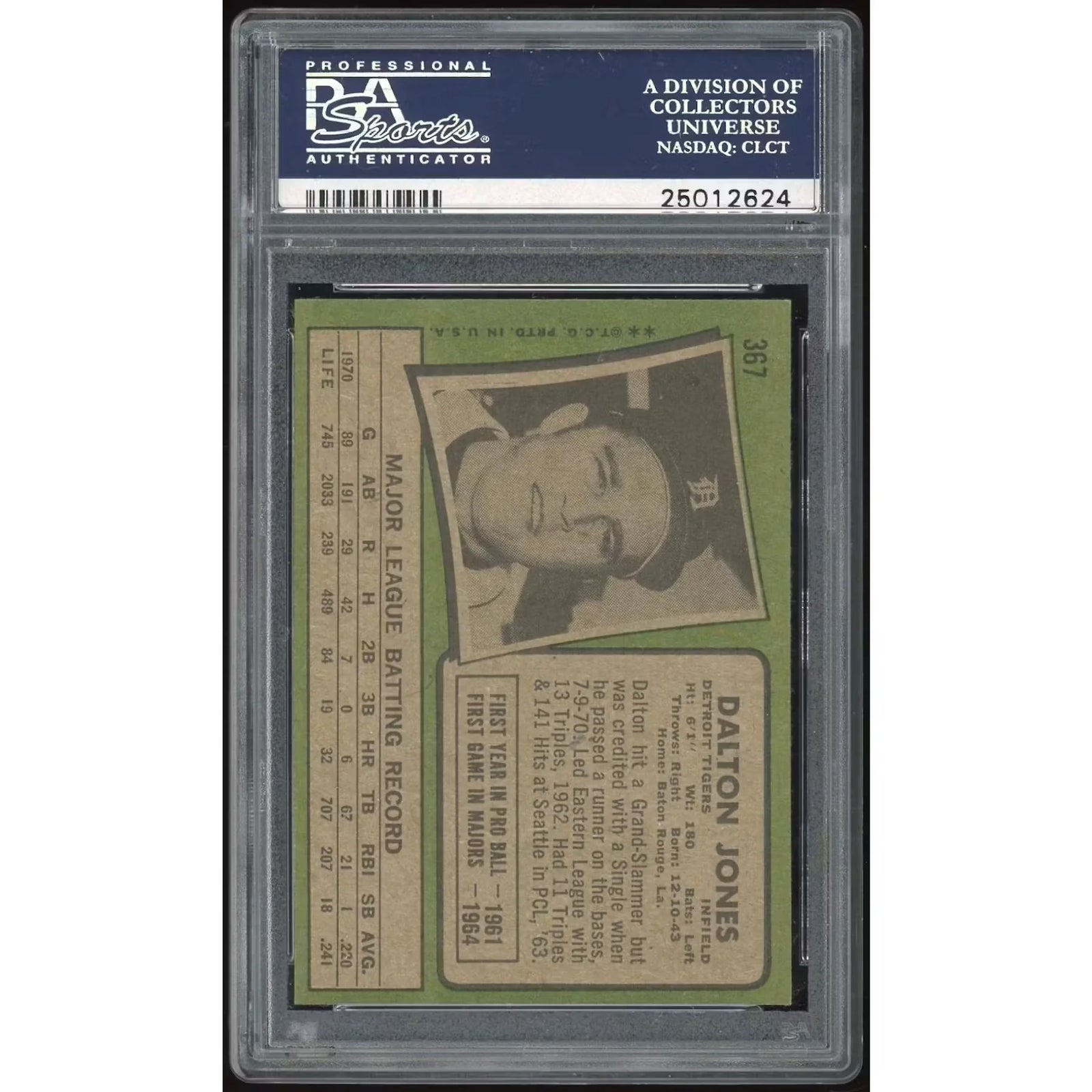 Dalton Jones 1971 Topps #367 Baseball Card | PSA 8
