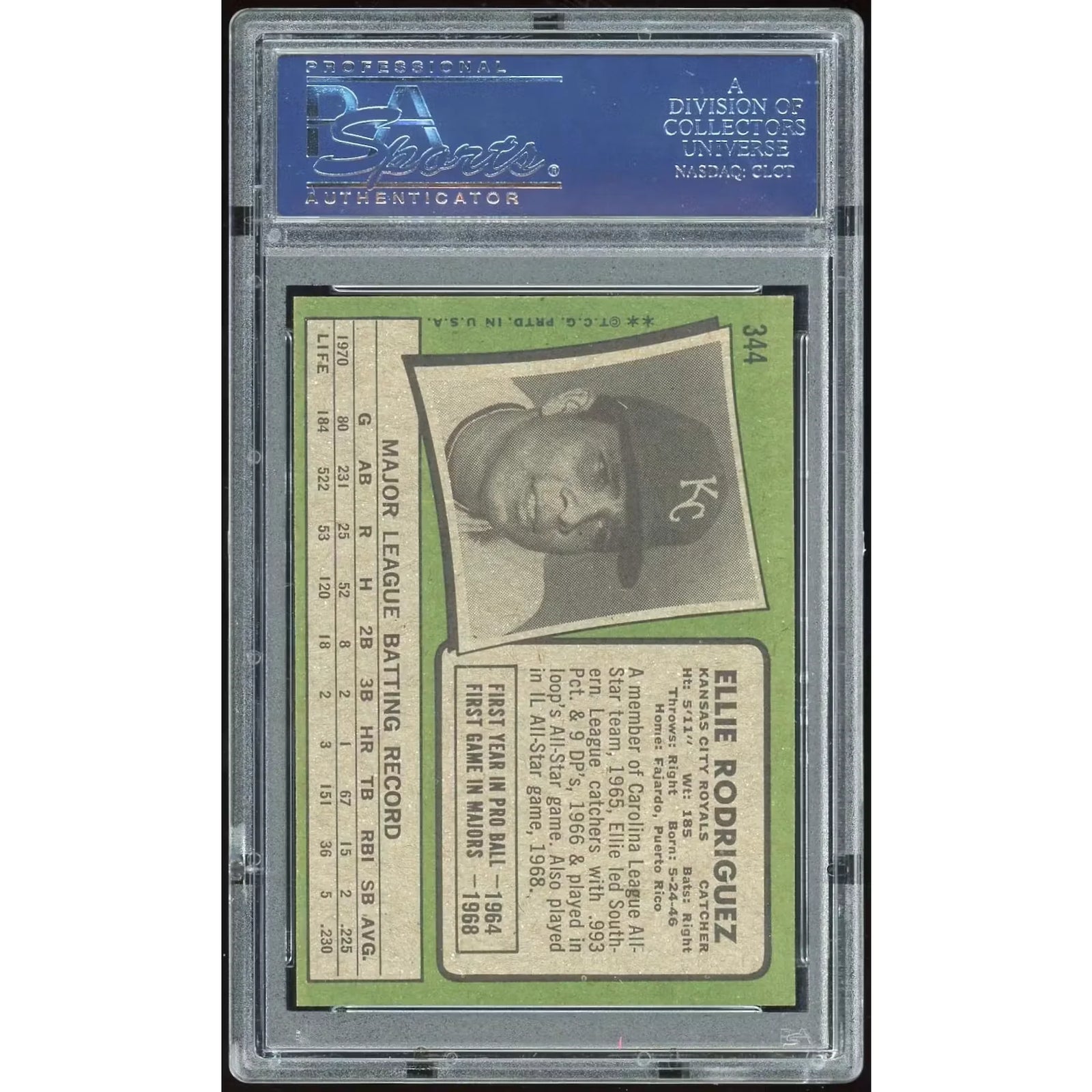 1971 Topps #344 Ellie Rodriguez Baseball Card | PSA 8