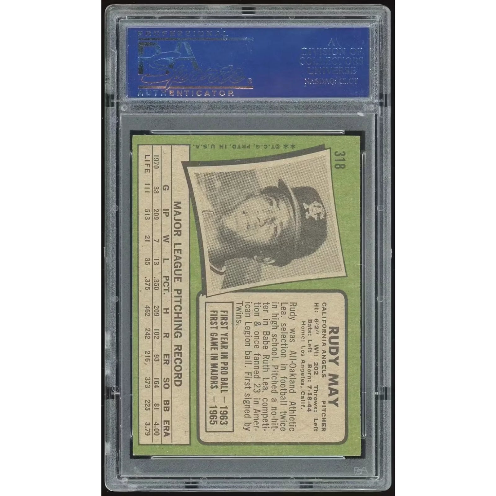 1971 Topps #318 Rudy May Baseball Card | PSA 8