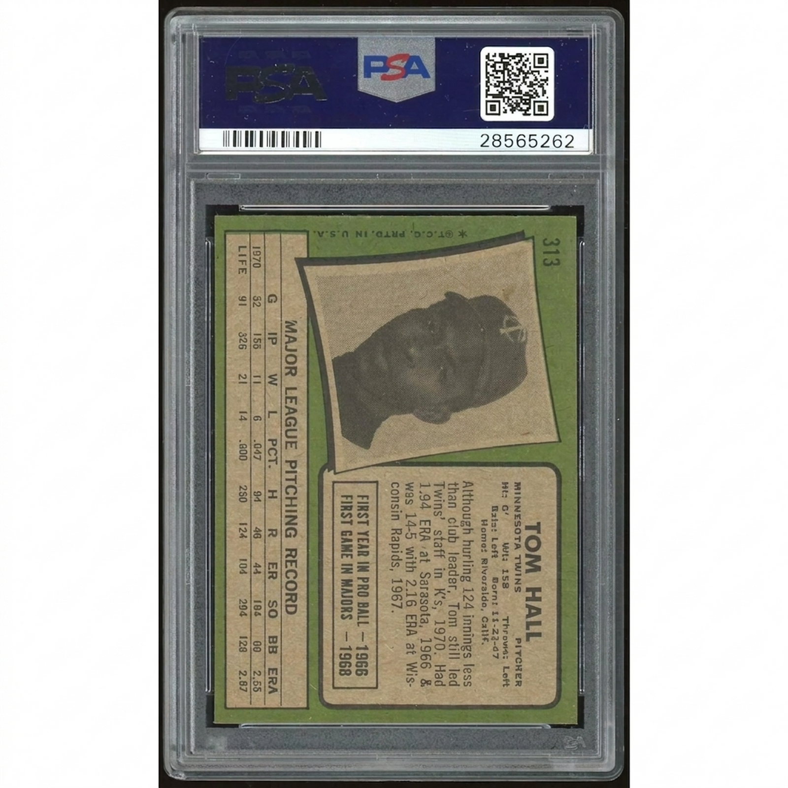 Tom Hall 1971 Topps #313 Baseball Card | PSA 8