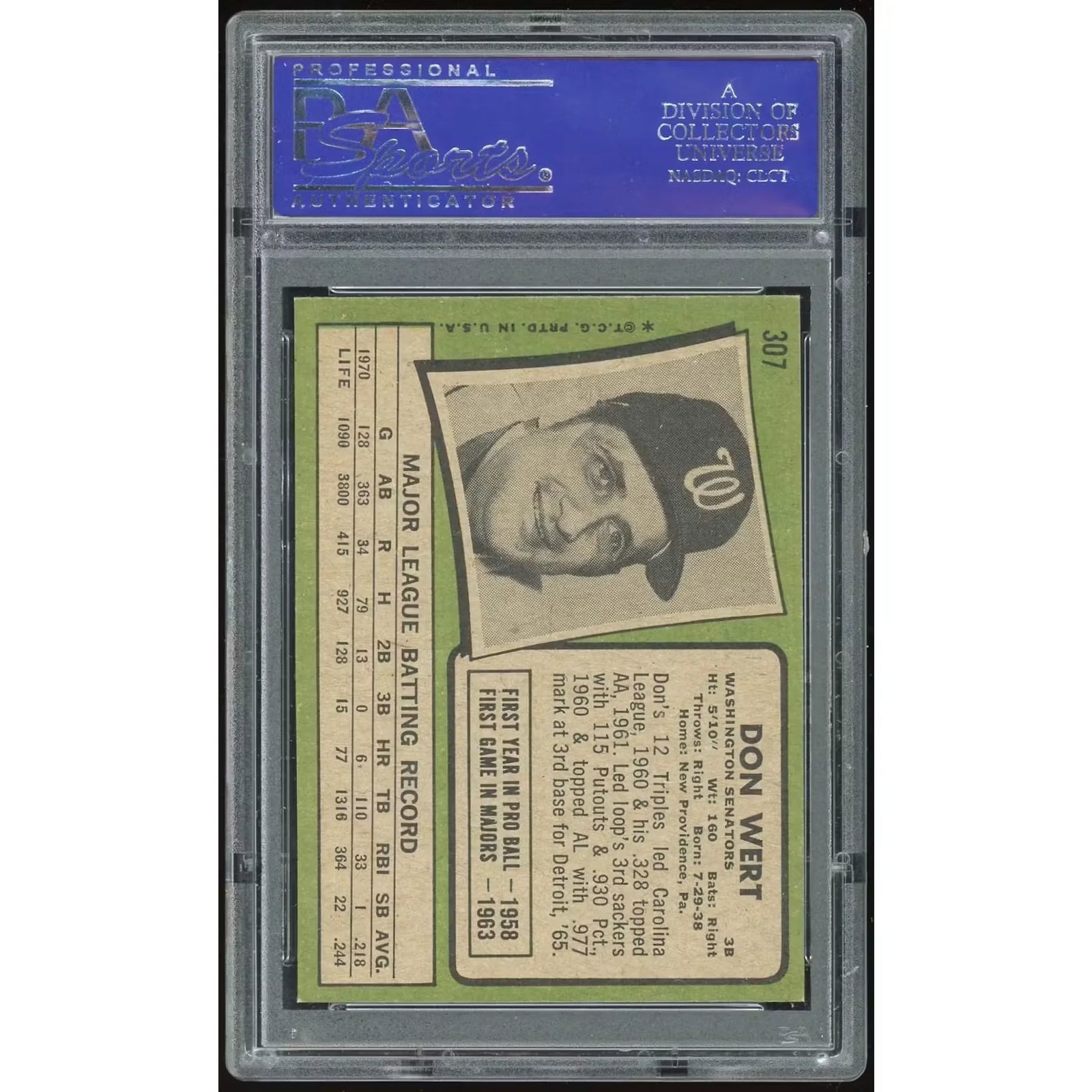 Don Wert 1971 Topps #307 Baseball Card | PSA 8