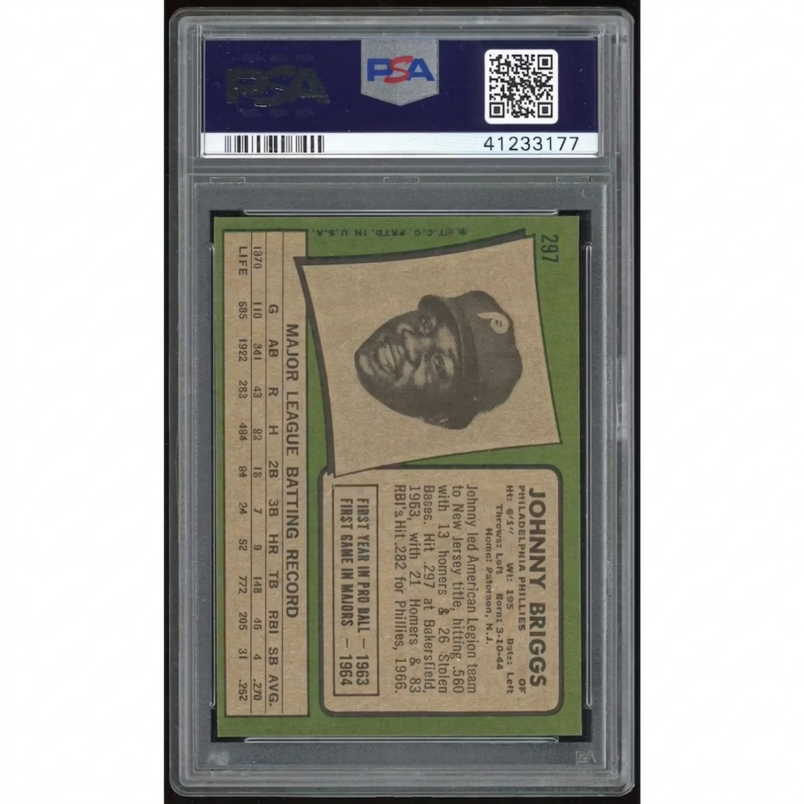 Johnny Briggs 1971 Topps #297 Baseball Card | PSA 8