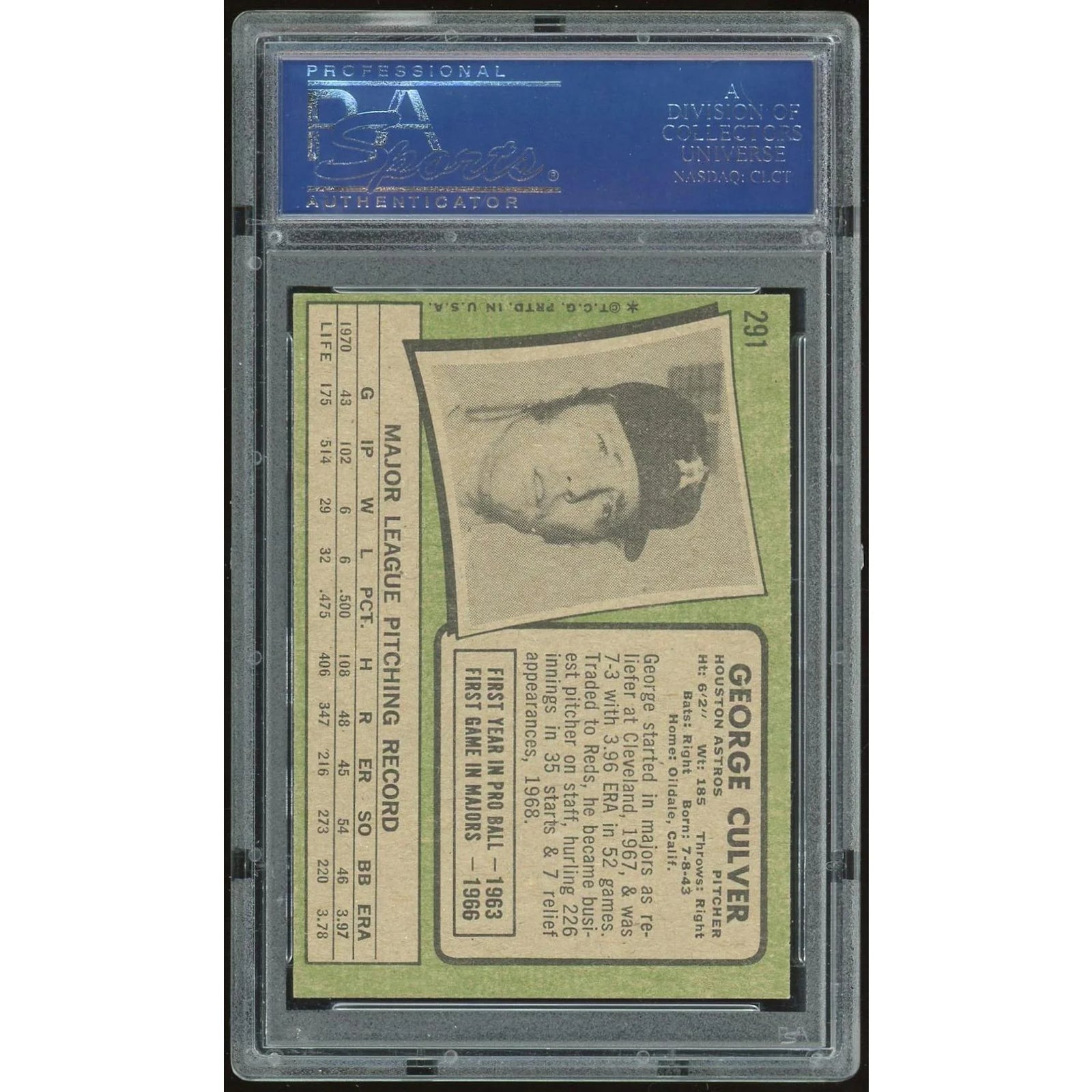 George Culver 1971 Topps #291 Baseball Card | PSA 8