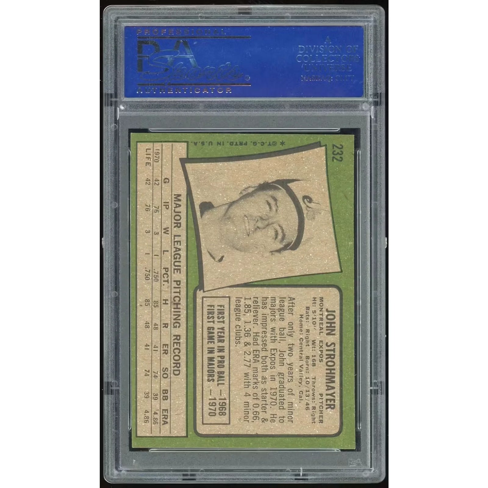 John Strohmayer 1971 Topps #232 Rookie Card | PSA 8