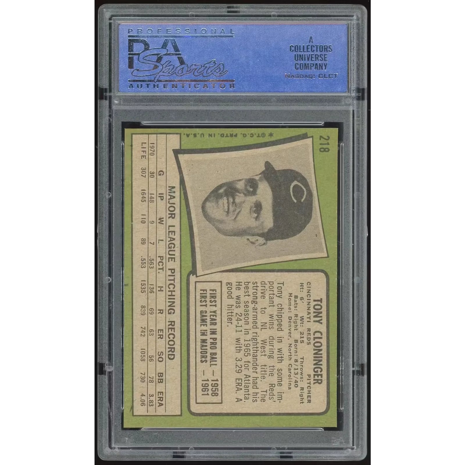 Tony Cloninger 1971 Topps #218 Baseball Card | PSA 8