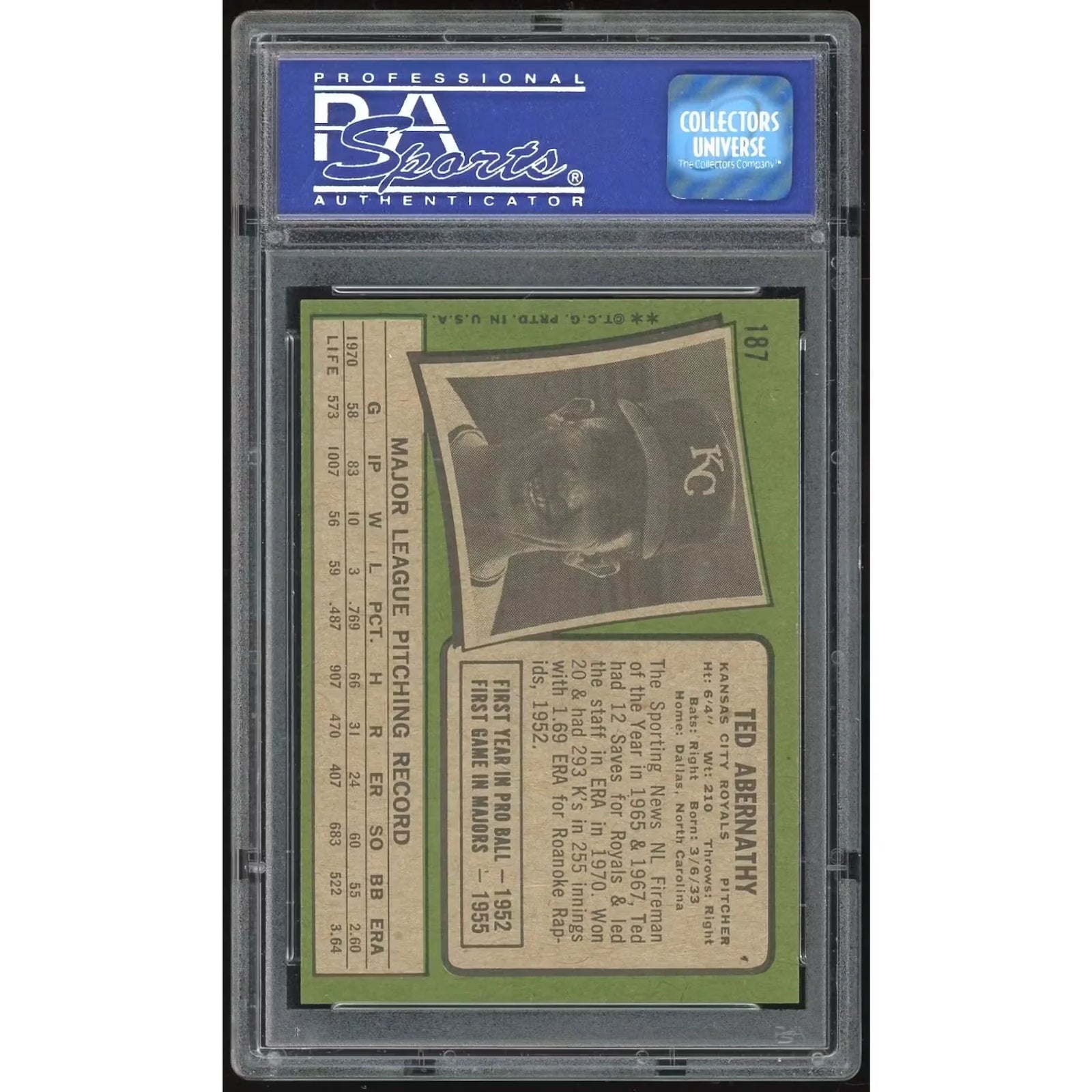 Ted Abernathy 1971 Topps #187 Baseball Card | PSA 8