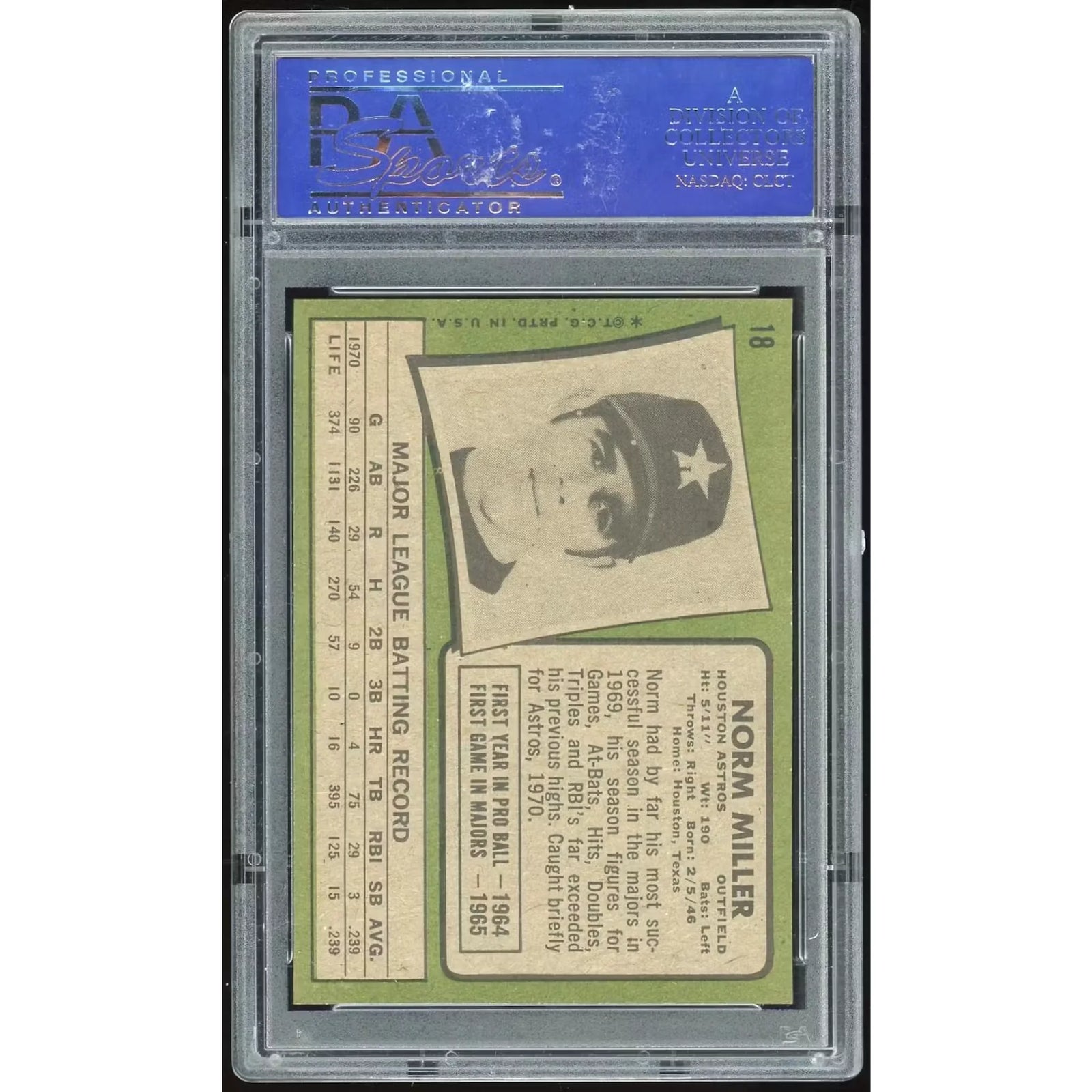 Norm Miller 1971 Topps #18 Baseball Card | PSA 8