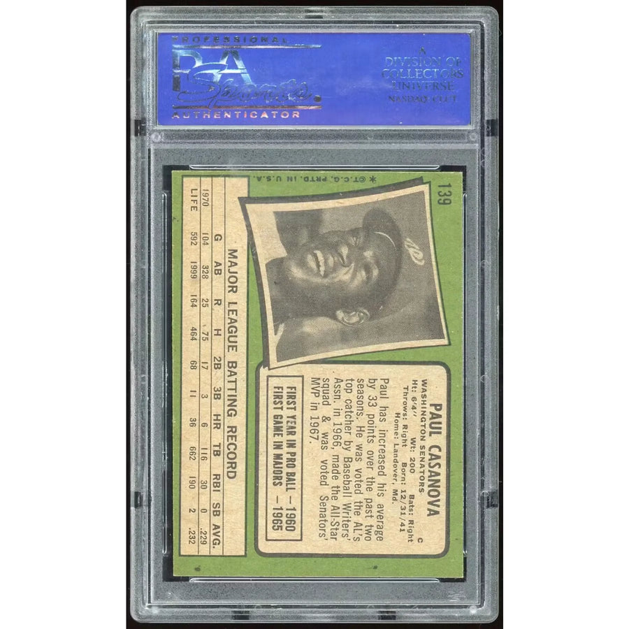 Paul Casanova 1971 Topps #139 Baseball Card | PSA 8