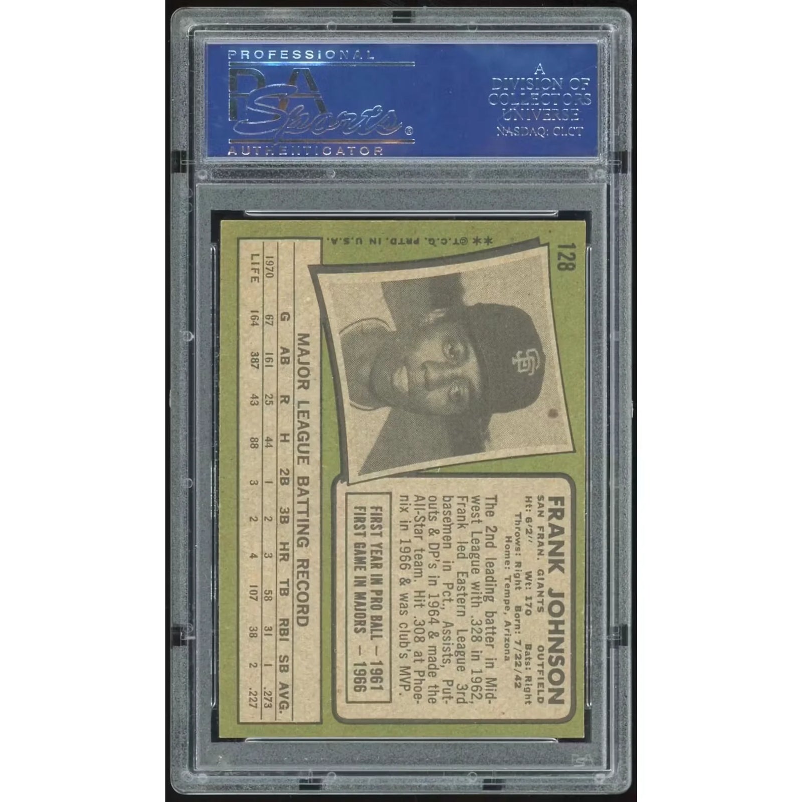 Frank Johnson 1971 Topps #128 Baseball Card | PSA 8