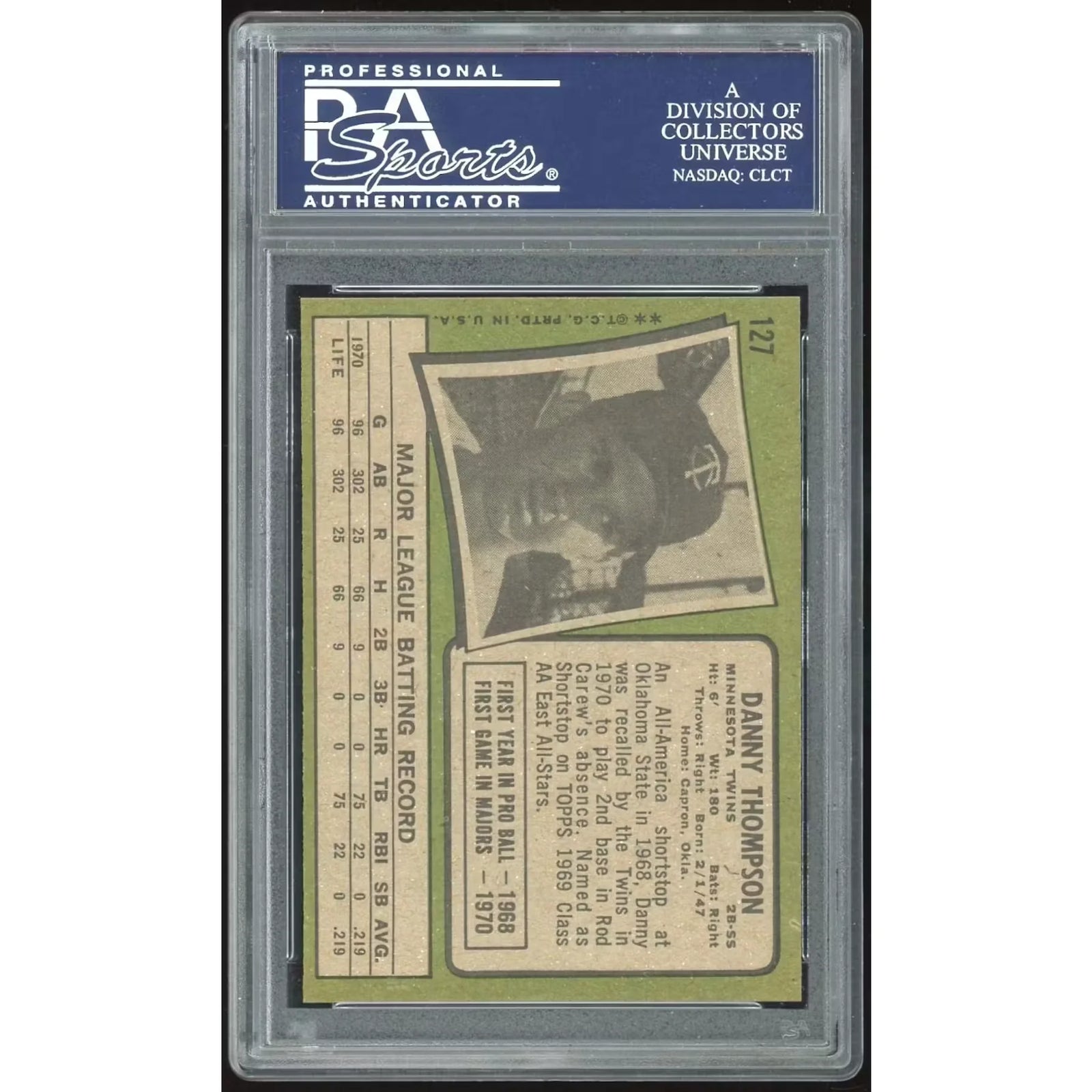 Danny Thompson 1971 Topps #127 Rookie Card | PSA 8