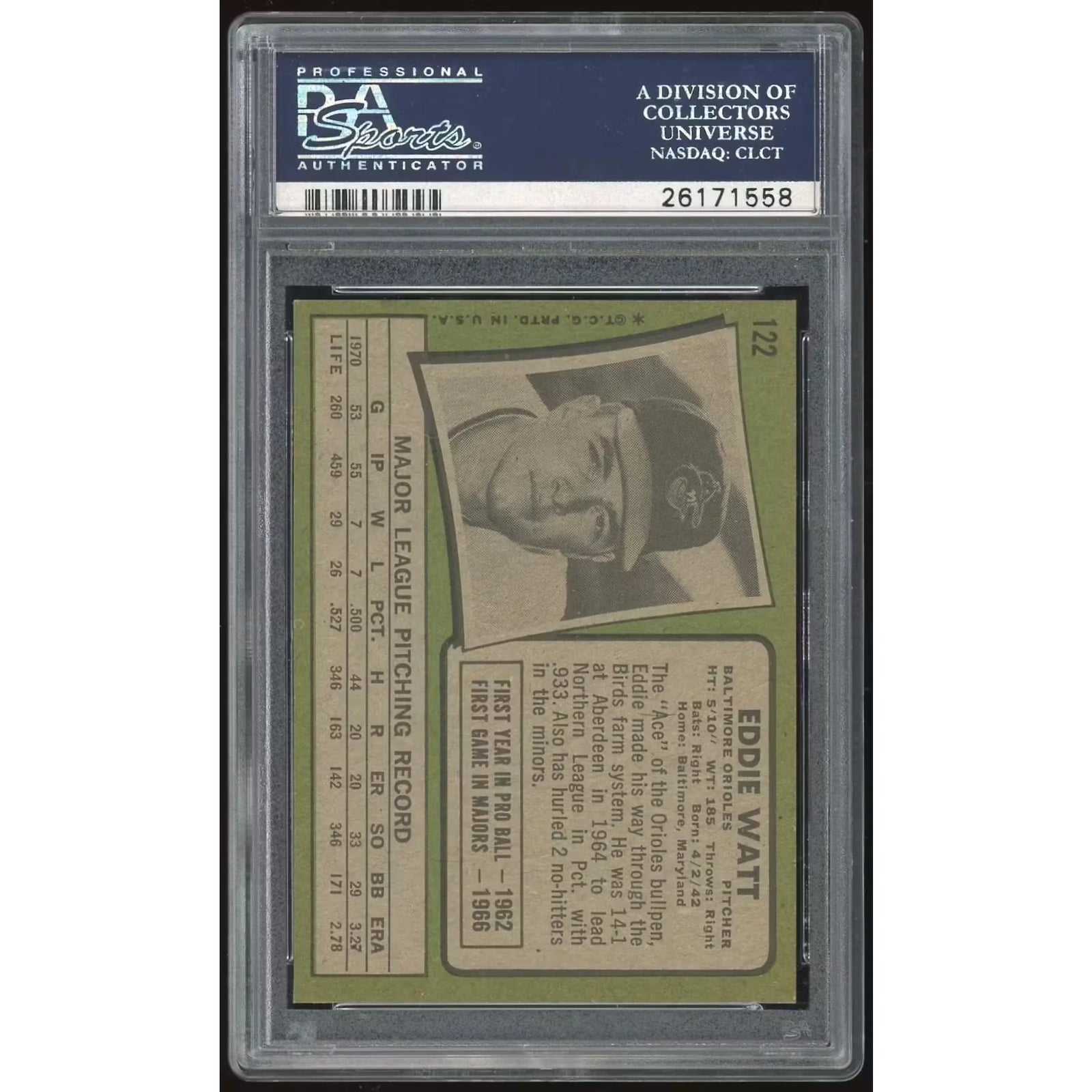 Eddie Watt 1971 Topps #122 Baseball Card | PSA 8