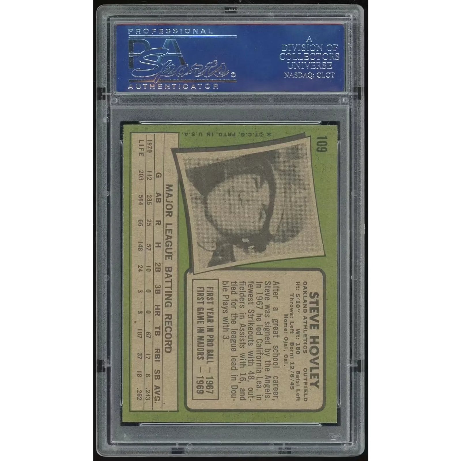 Steve Hovley 1971 Topps #109 Baseball Card | PSA 8