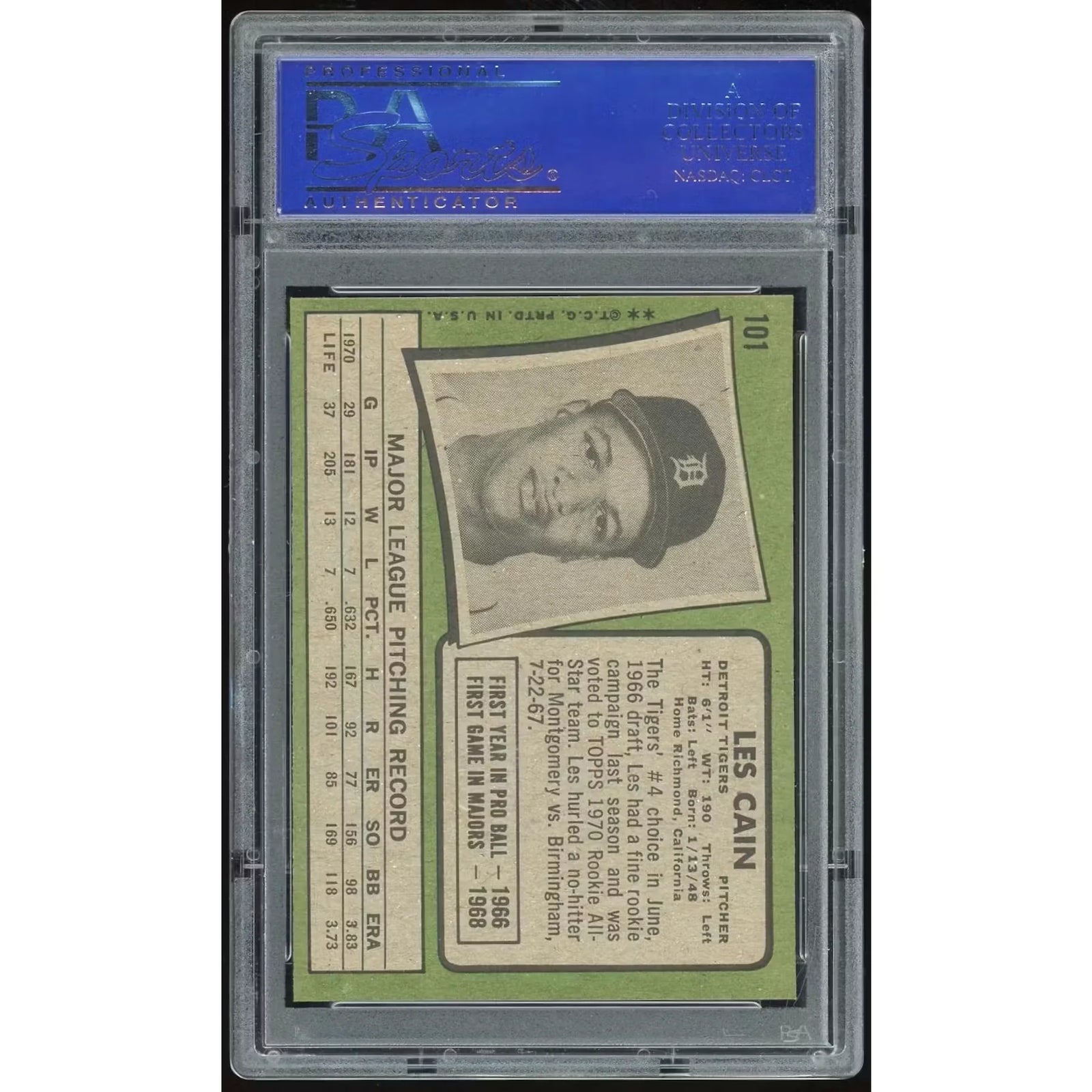 Les Cain 1971 Topps #101 Baseball Card | PSA 8