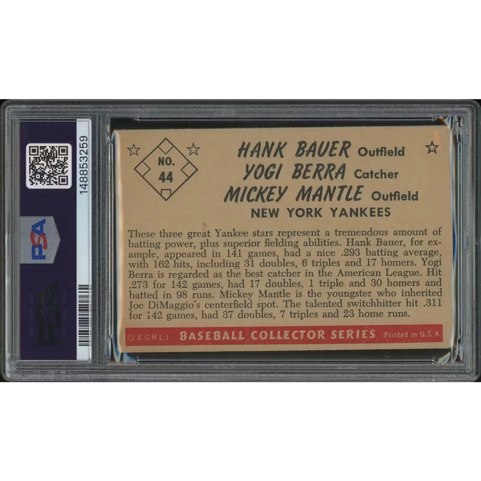 1953 Bowman Color Baseball #44 | Mantle, Berra, Bauer