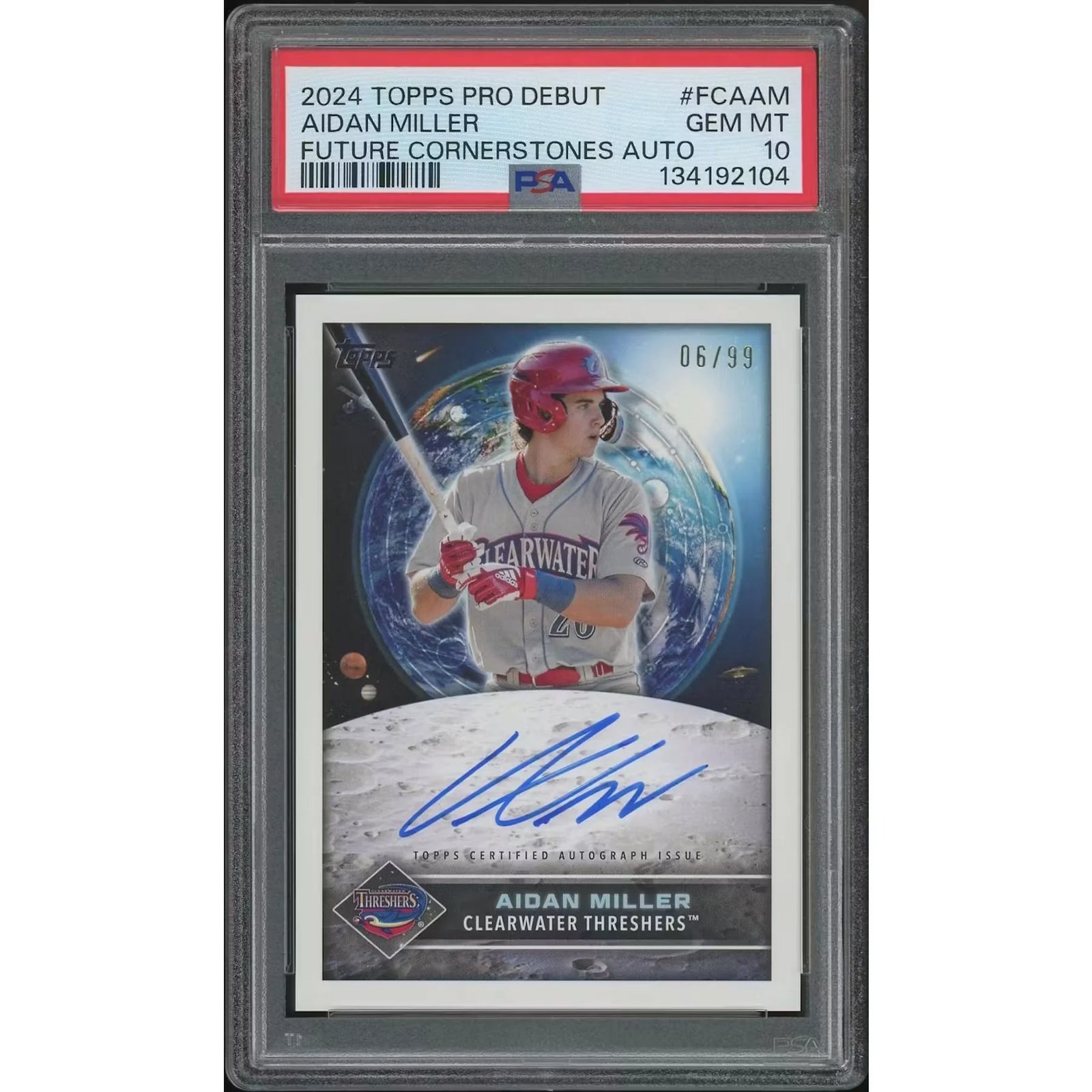 2024 Topps Pro Debut Baseball #FCAAM Aidan Miller Future Cornerstones Rookie Auto #06/99 PSA 10 (GEM MT) Sapphire 06 Card