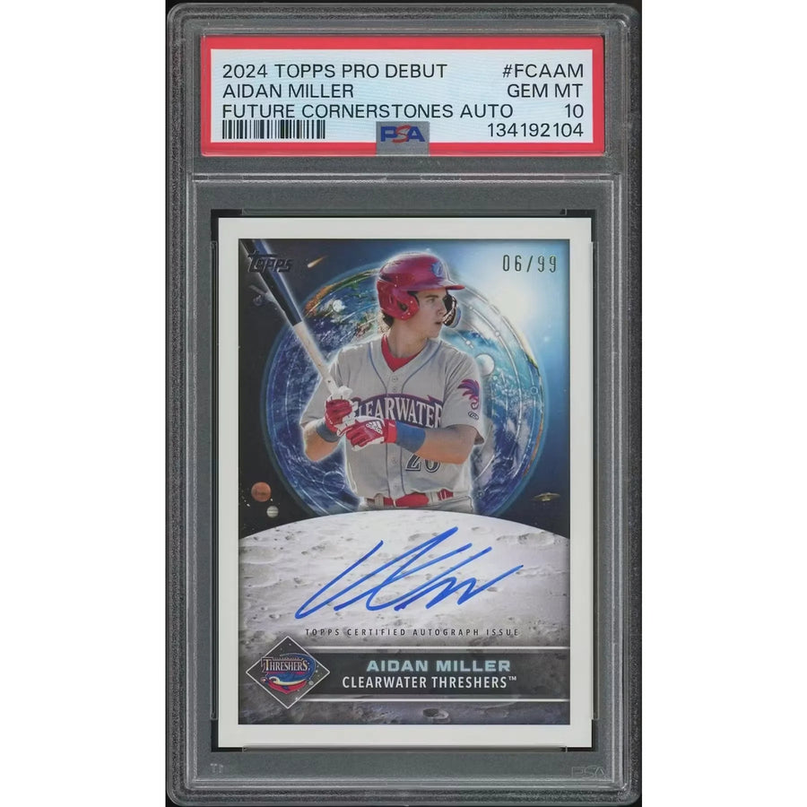 2024 Topps Pro Debut Baseball #FCAAM Aidan Miller Future Cornerstones Rookie Auto #06/99 PSA 10 (GEM MT) Sapphire 06 Card