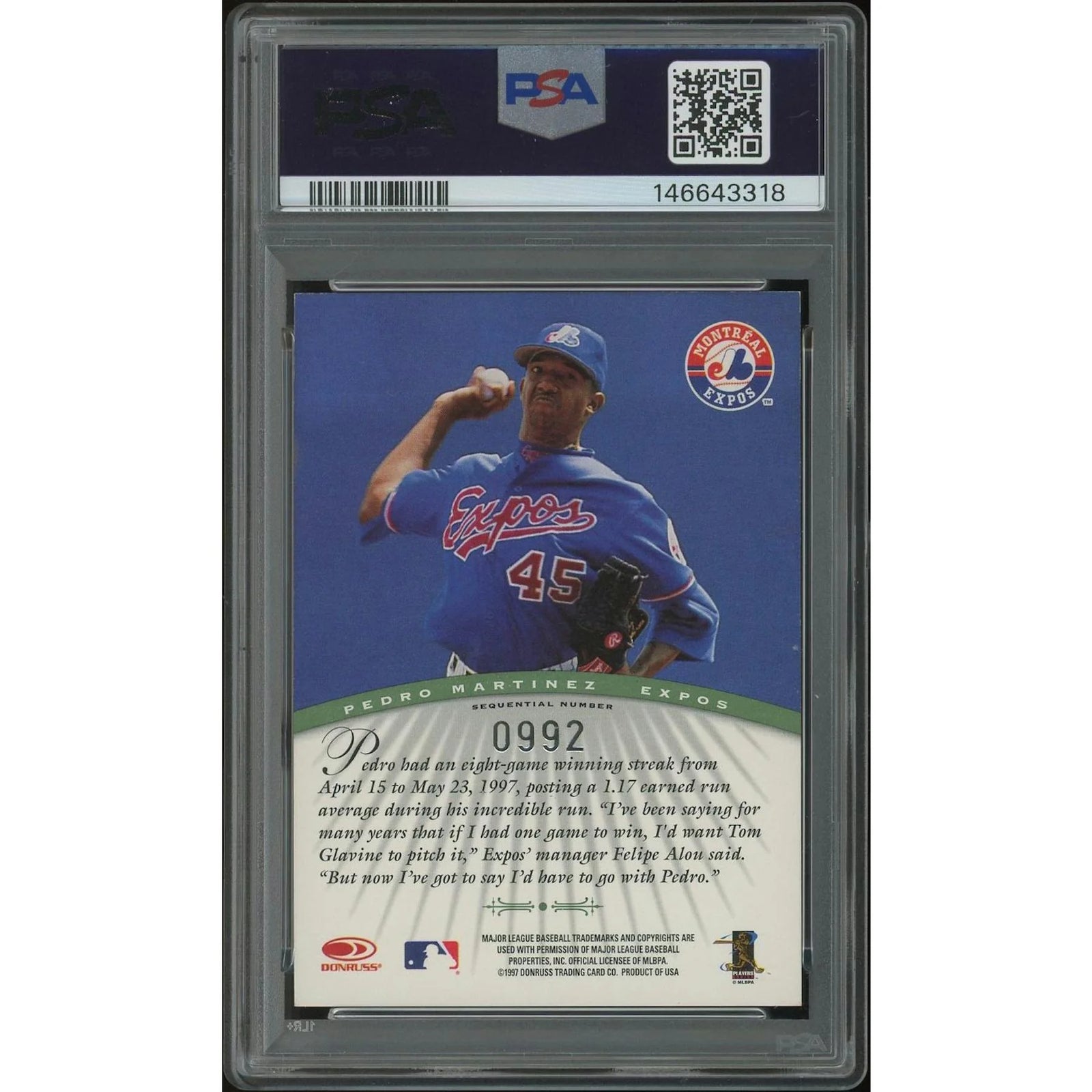 Pedro Martinez Signed 1997 Donruss Signature Series #0992 Card | PSA 8