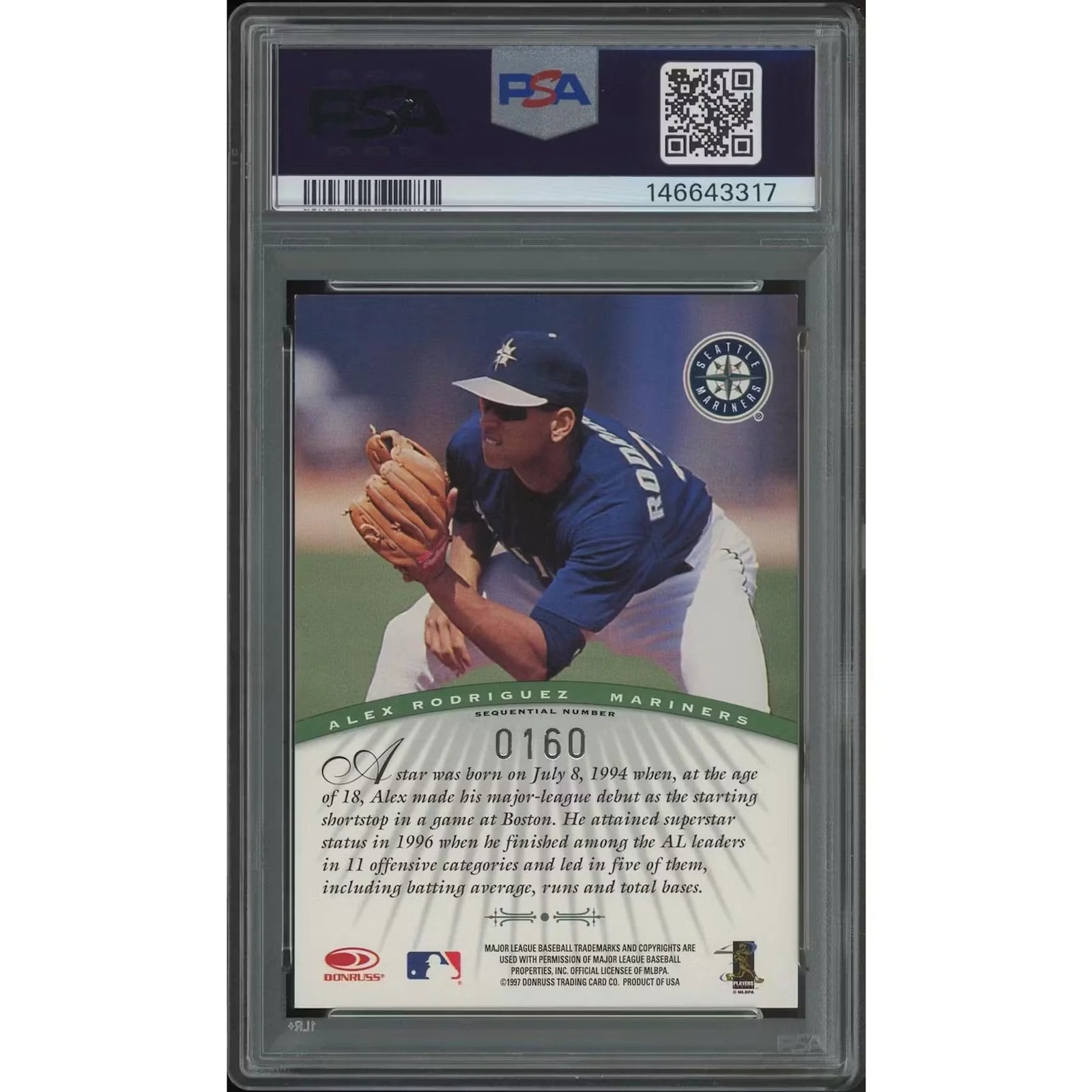 Alex Rodriguez Signed 1997 Donruss Signature Series #160 Card | PSA 8 NM-MT