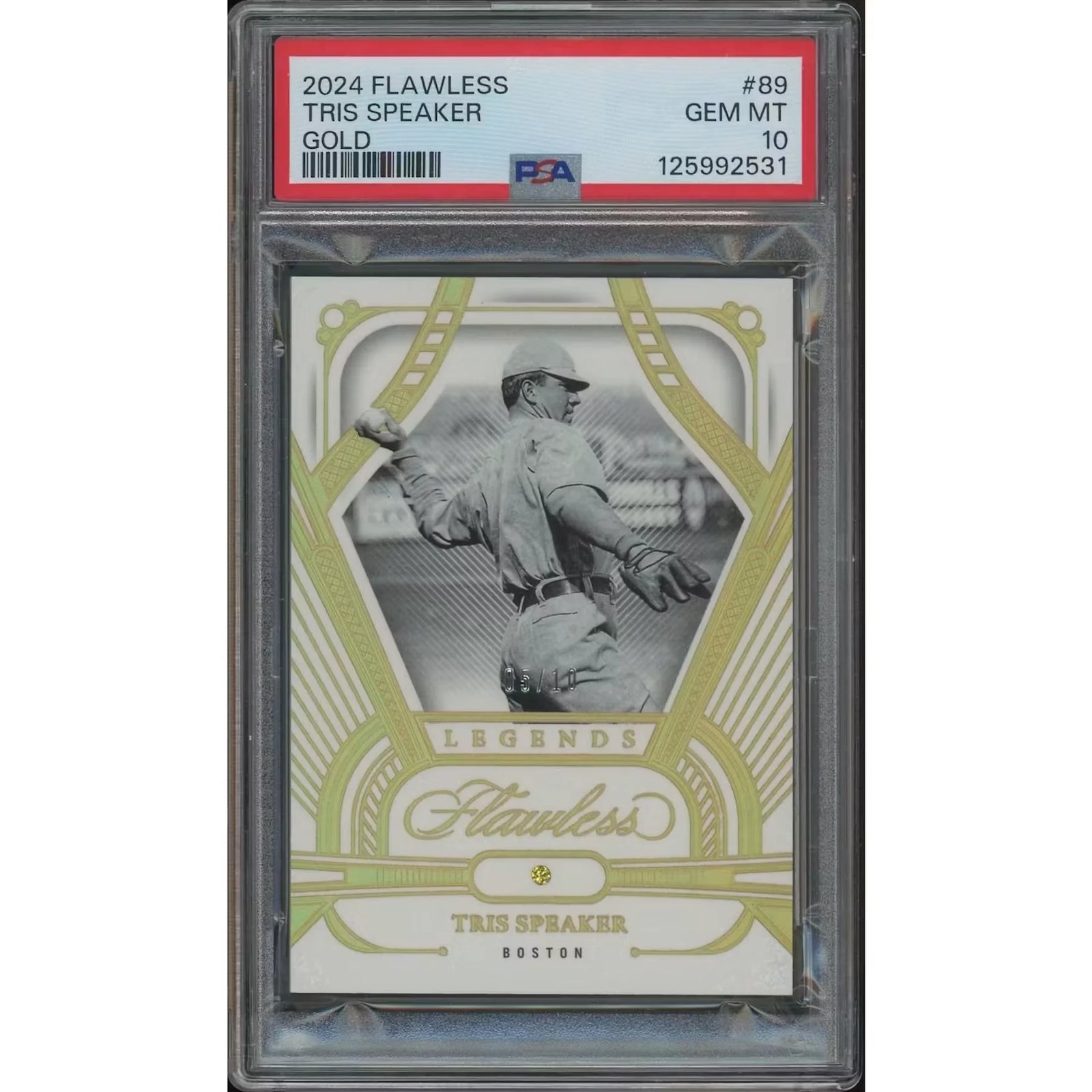 Tris Speaker 2024 Panini Flawless Baseball Card | Gold Diamond #05/10 PSA 10