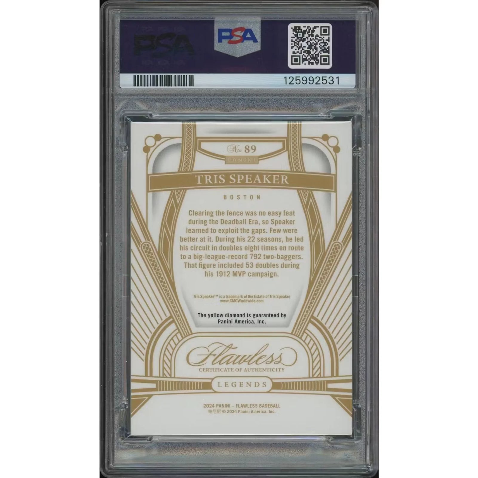 Tris Speaker 2024 Panini Flawless Baseball Card | Gold Diamond #05/10 PSA 10