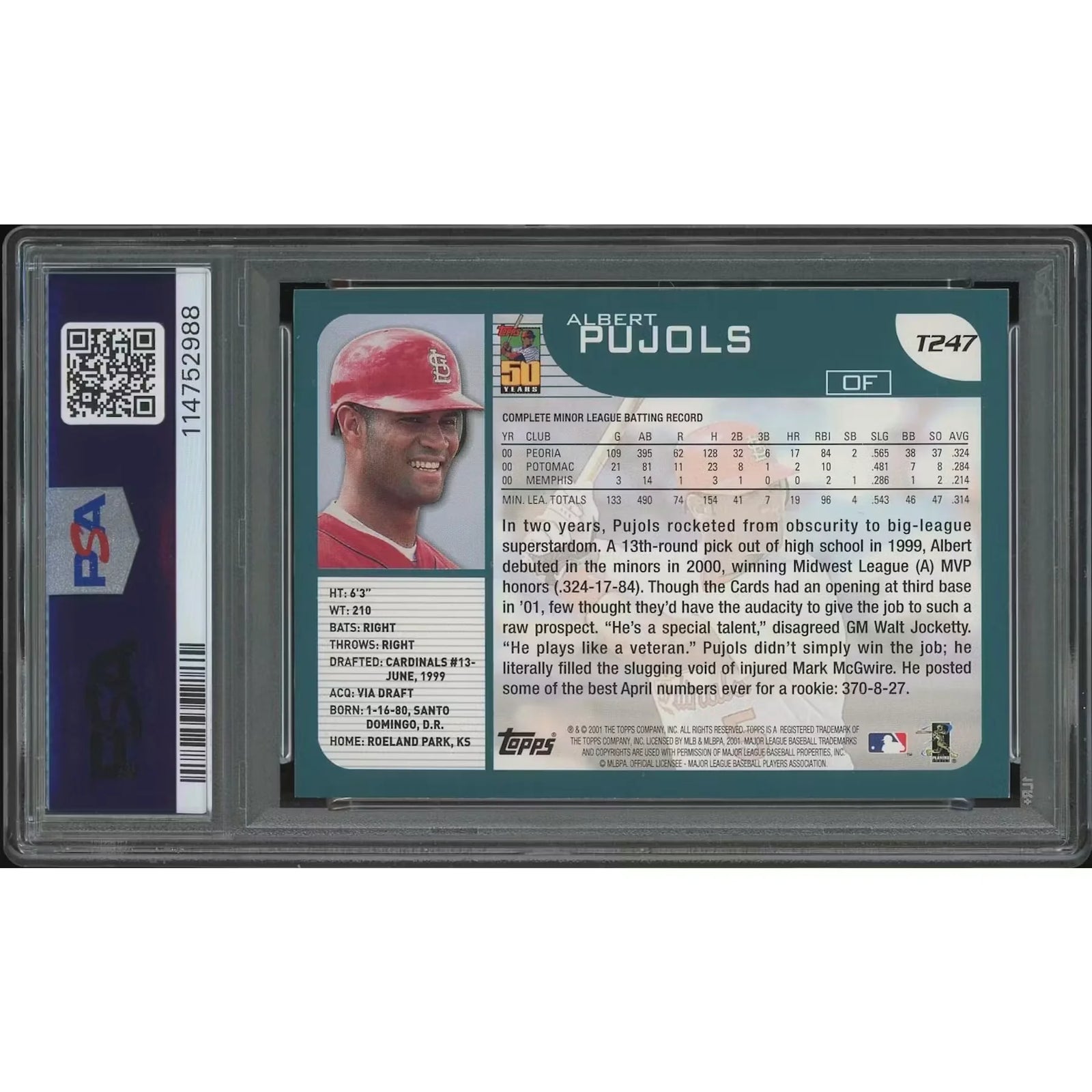 Albert Pujols 2001 Topps Traded Rookie Card #T247 | PSA 8 NM-MT