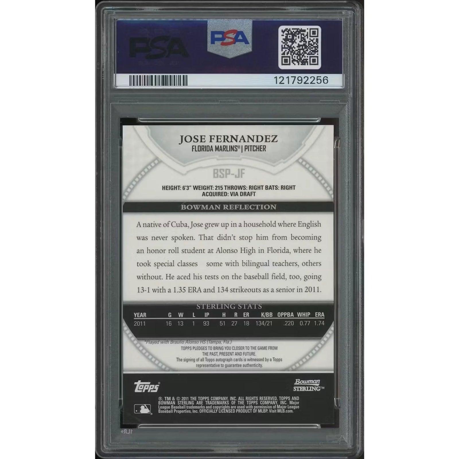 Jose Fernandez 2011 Bowman Sterling Rookie Auto | PSA 10