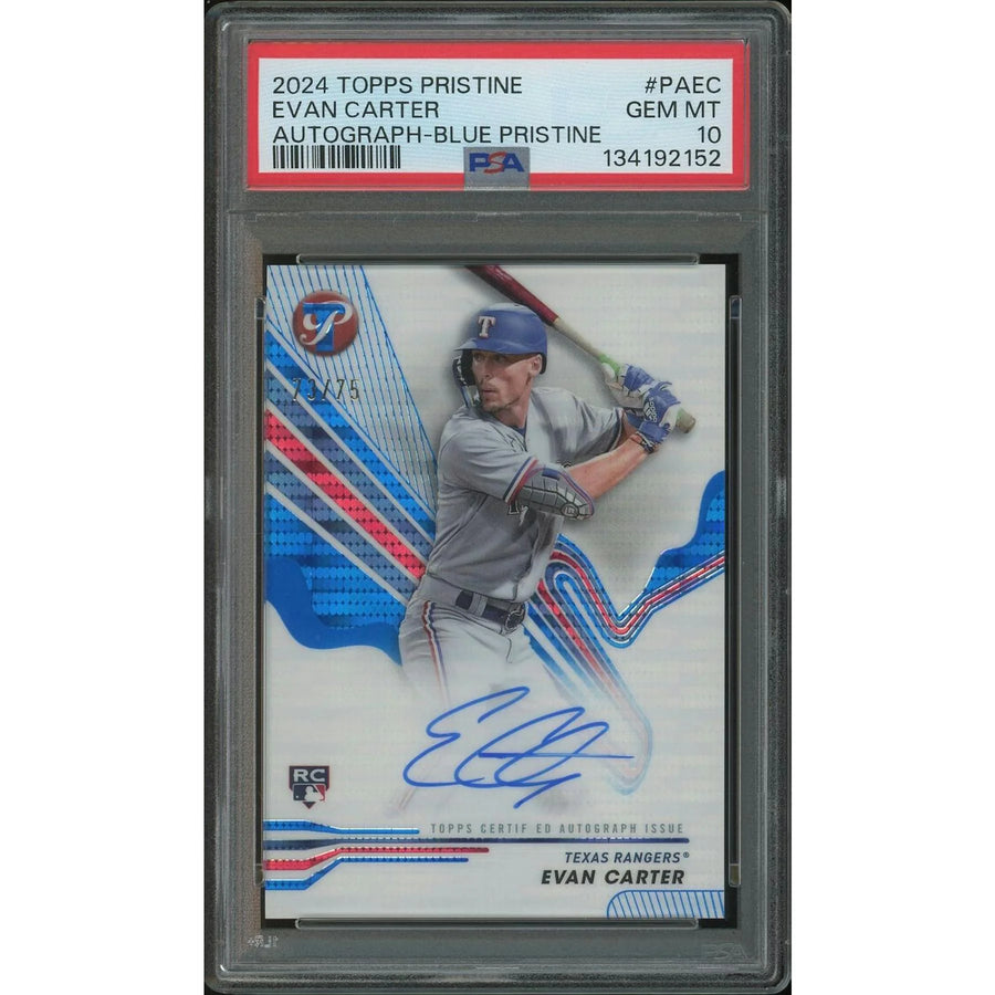 Evan Carter 2024 Topps Pristine Blue Refractor Rookie Auto | PSA 10 #73