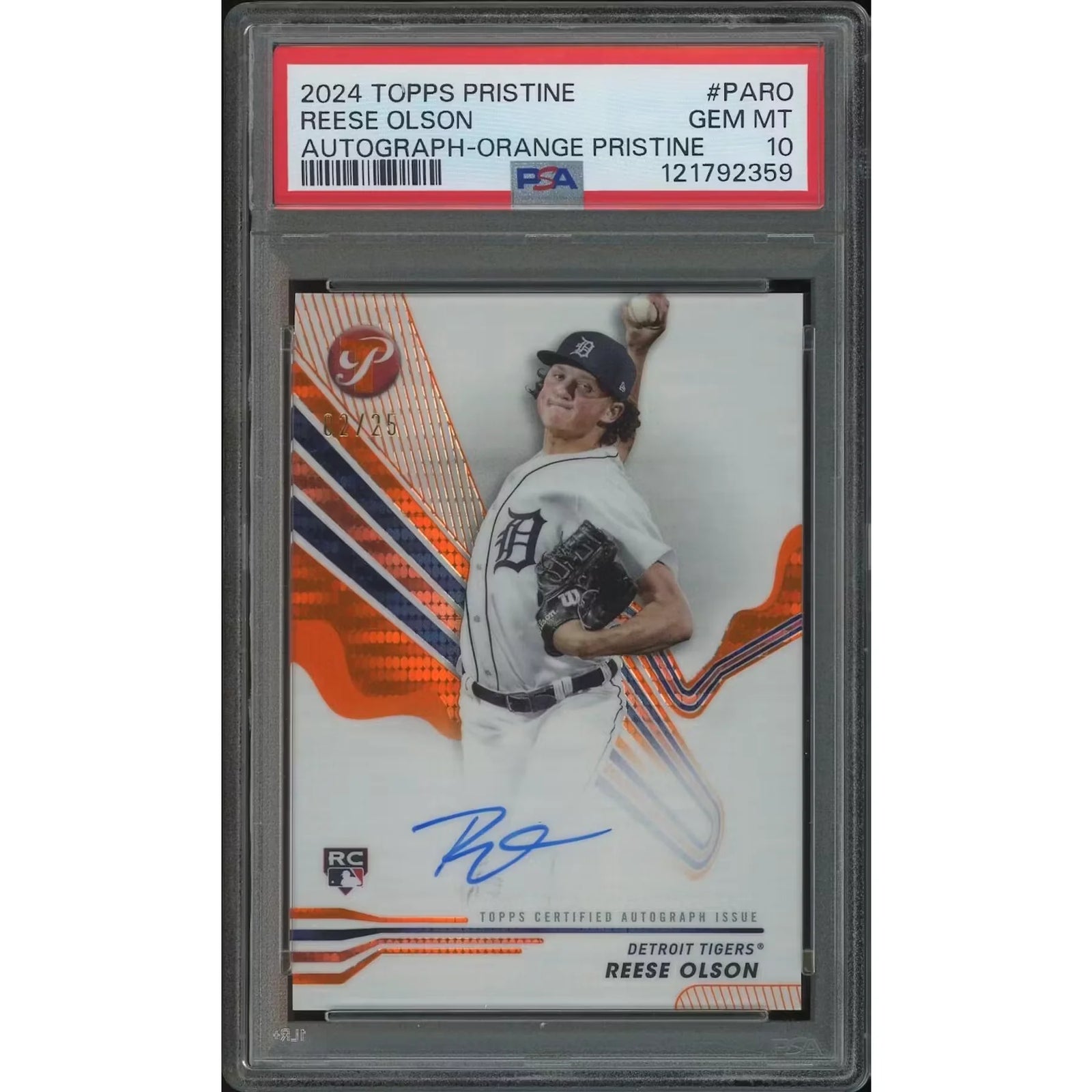 Reese Olson Signed 2024 Topps Pristine Orange Refractor Rookie #02 Card | PSA 10