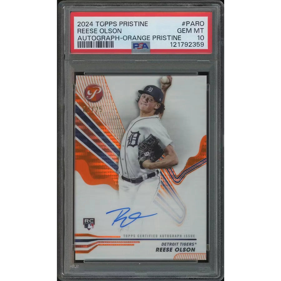 Reese Olson Signed 2024 Topps Pristine Orange Refractor Rookie #02 Card | PSA 10
