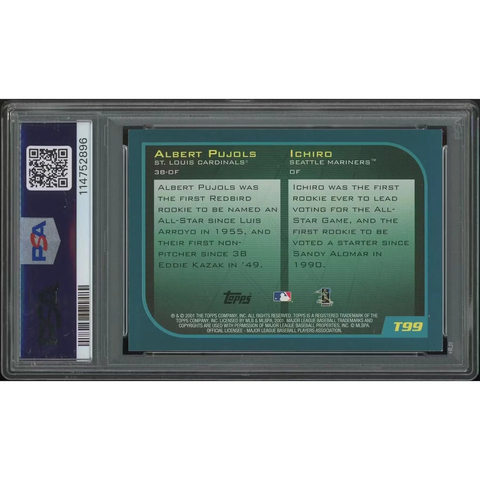 2001 Topps Traded #T99 Ichiro Suzuki & Albert Pujols Rookie Card | PSA 8