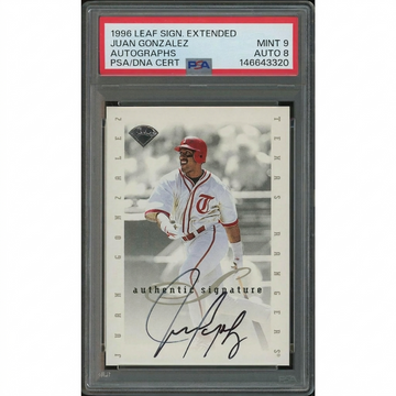 Juan Gonzalez Signed 1996 Leaf Signature Extended Card | PSA 9